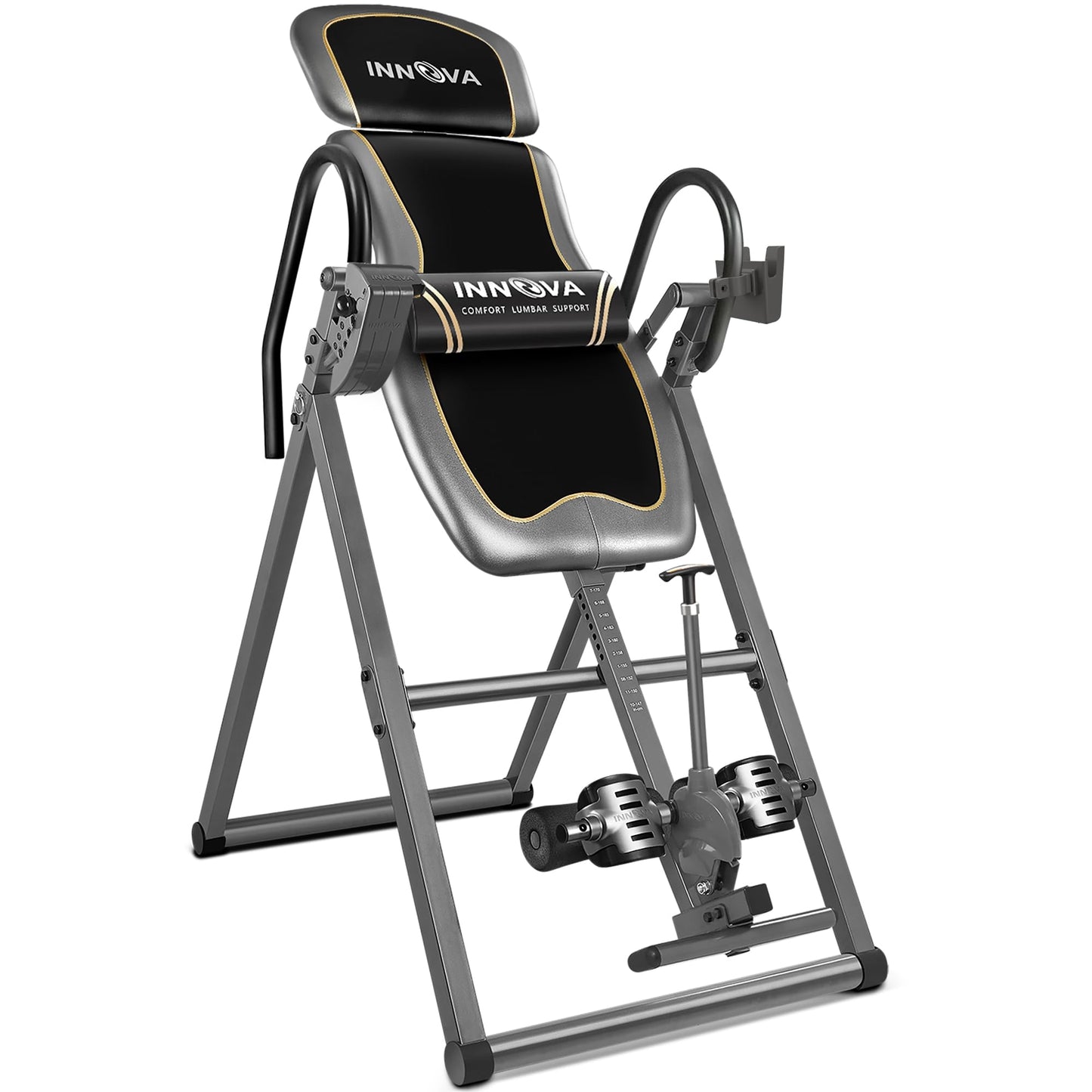 Innova Health and Fitness Inversion Table with Adjustable Headrest, Reversible Ankle Holders, and 300 lb Weight Capacity - Premium