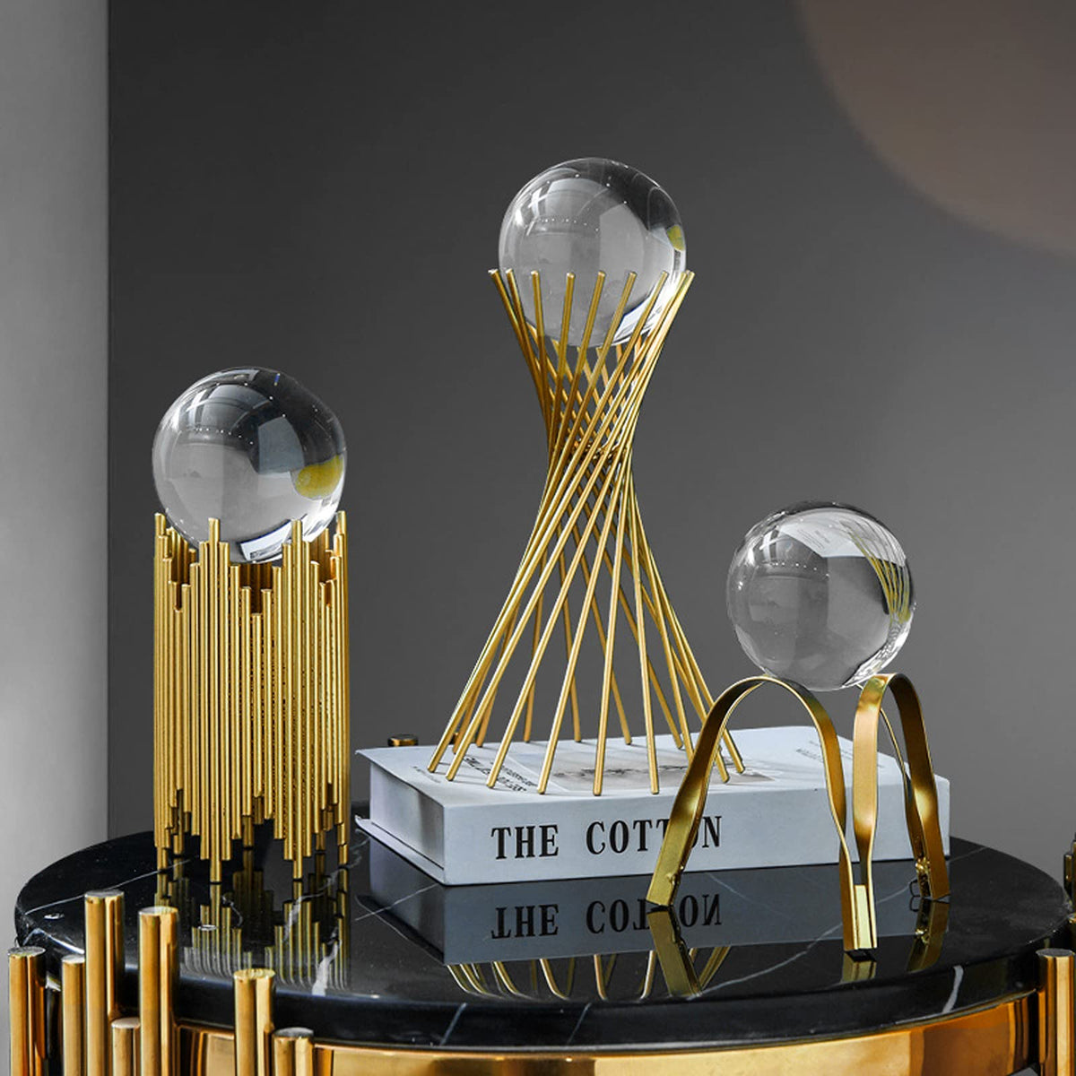 E-isata Modern Abstract Art Crystal Ball with Gold Iron Stand Decorative Ornaments for Living Room Bedroom TV Cabinet Crafts Gifts Office Home Decor (Pipe)