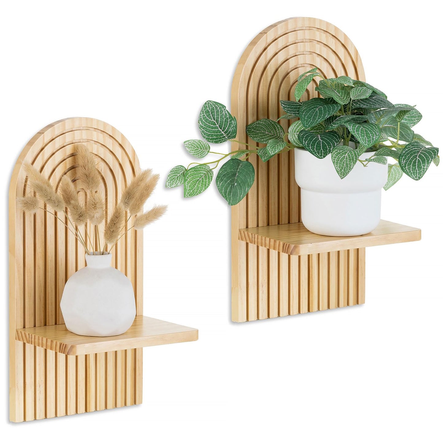 Walasis Boho Shelf Wall Decor - Bohemian Floating Shelves for Nursery Bedroom Living Room Aesthetic Hanging Shelf Modern Rainbow Wall Candle Holder (Natural)