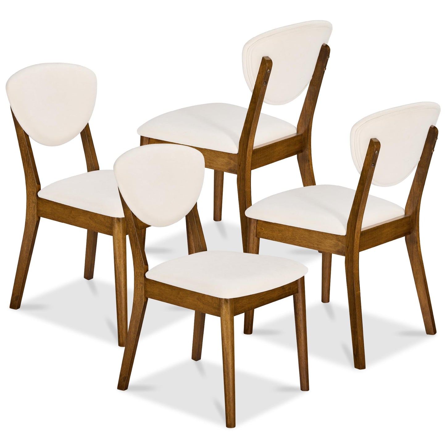 Best Choice Products Wooden Dining Chairs, Wood Mid-Century Modern Upholstered Side Chairs, Farmhouse Cushioned Dining Chairs Set of 4 for Dining Room - Walnut/Cream