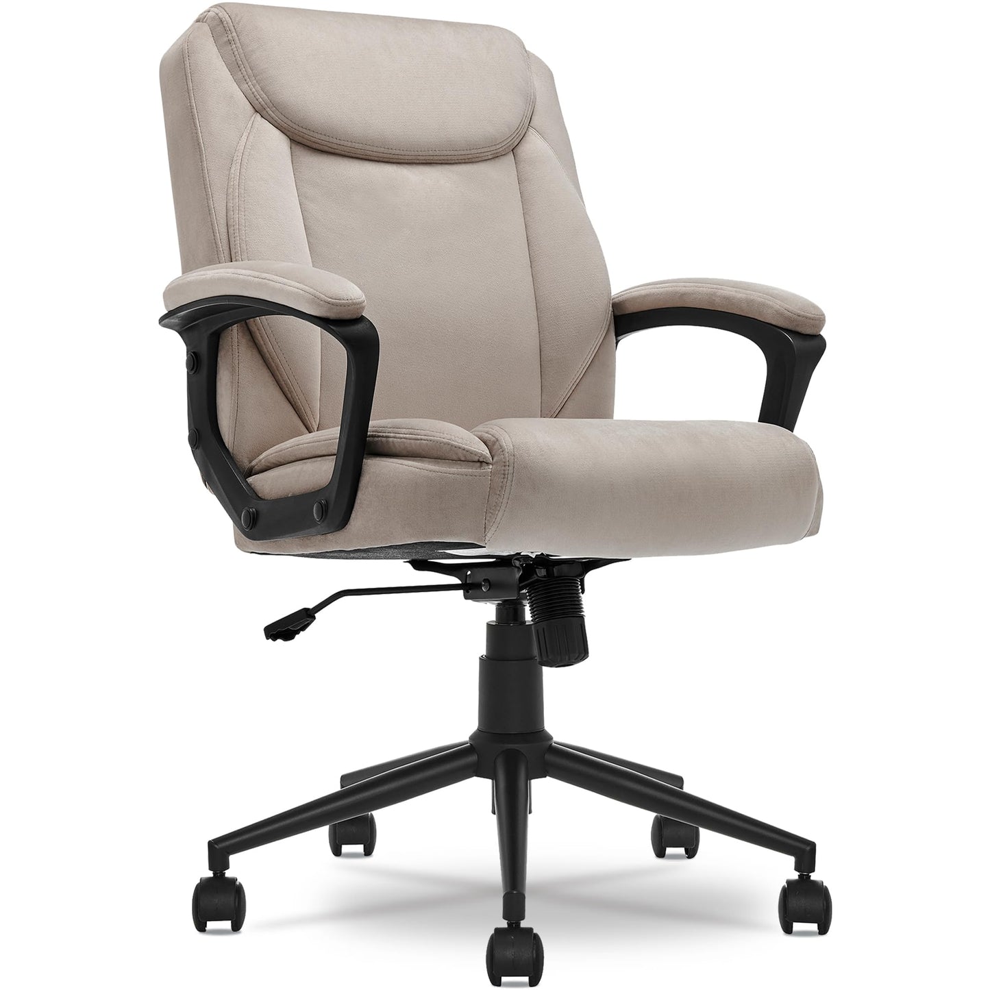 Click365 Transform 1.0 Ergonomic Office Chair, Mid Back Desk Chair with Padded Arms, Lumbar Support, Adjustable Height, Tilt Recline, Swivel Computer Chair, Fabric, Beige