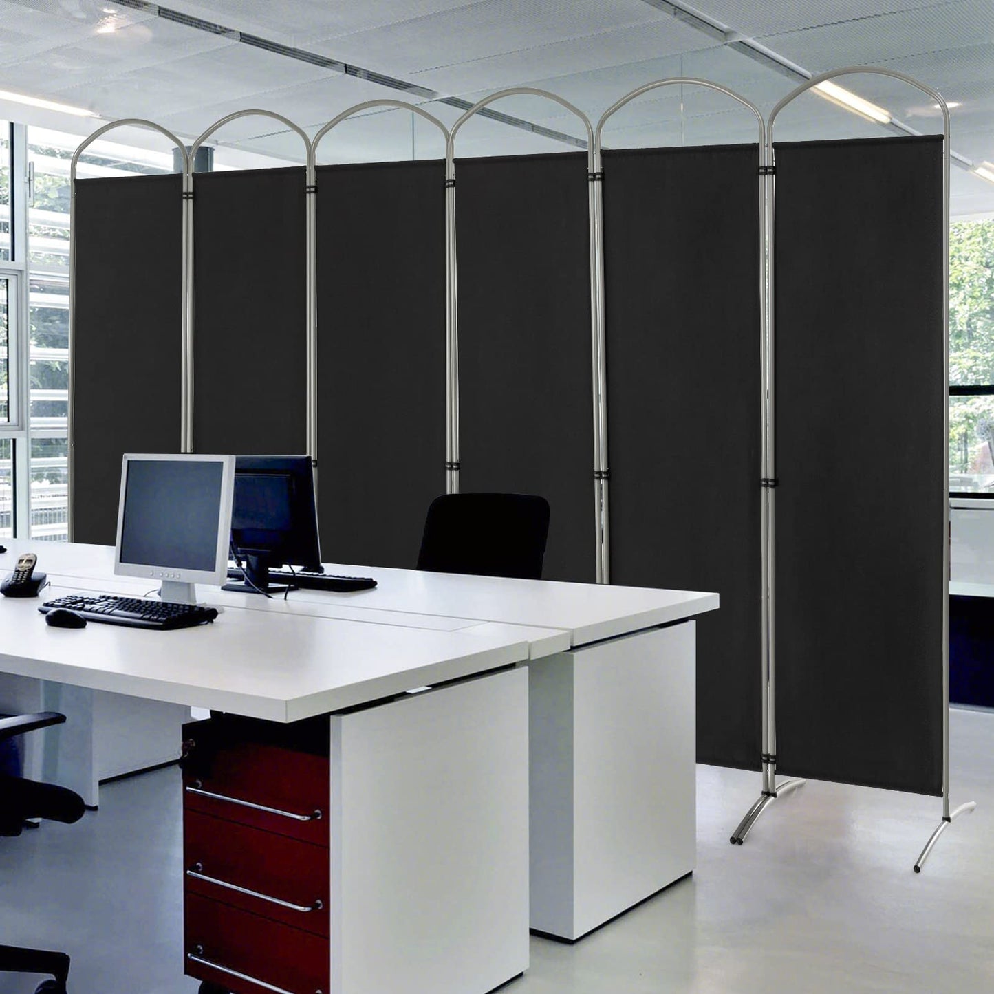 Giantex 6.2Ft Folding 6-Panel Room Divider Black- 130" Wide Freestanding Foldable Fabric Privacy Screen, Lightweight Portable Partition Wall Divider and Separator for Home Office, Apartment, Studio