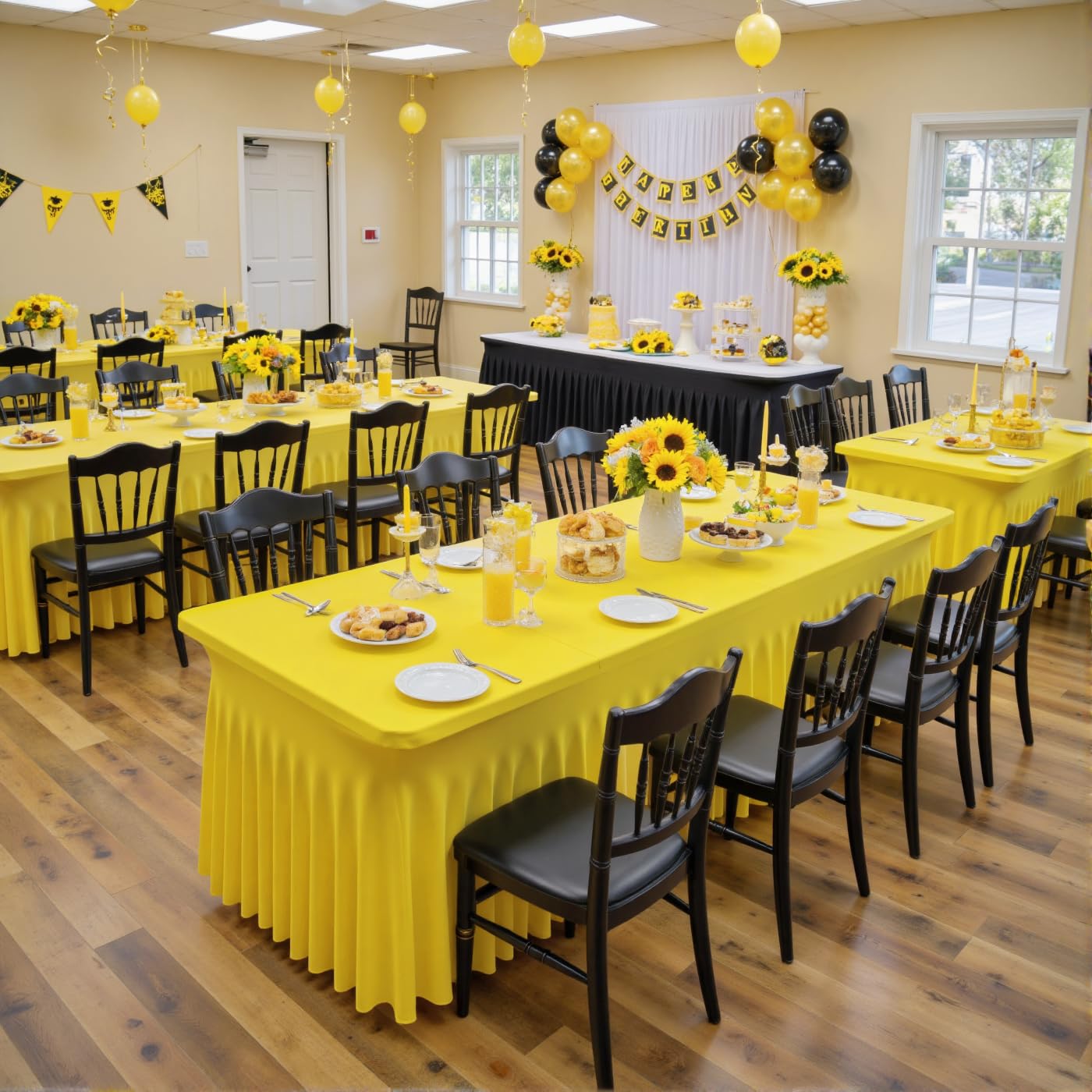 2 Pack Yellow Spandex Table Clothes for 6 Foot Rectangle Tables, Wrinkle Free Lemon Fitted Table Cover 6ft Stretch Tablecloths Desk Skirt for Parties Weddings Birthday Banquet Baby Shower
