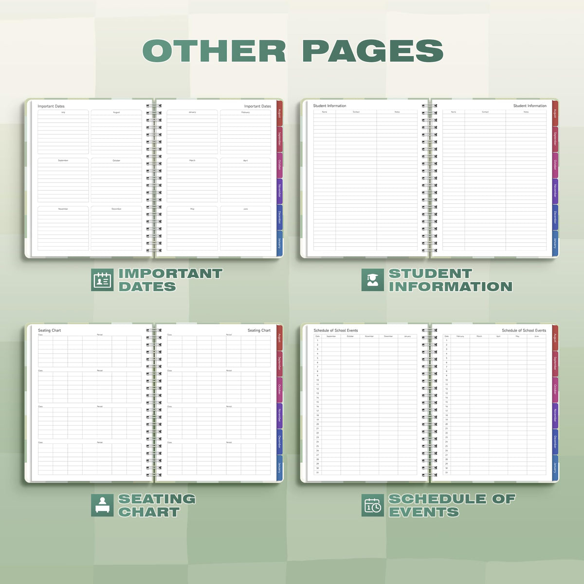Teacher Lesson Planner 2026-2027 Academic Year, Aug 2026-Jul 2027, Deluxe 26-27 Lesson Plan Book for Teachers Supplies & Homeschool Planner with Pocket & Monthly Tabs, 8.5" x 11", Green Checkered