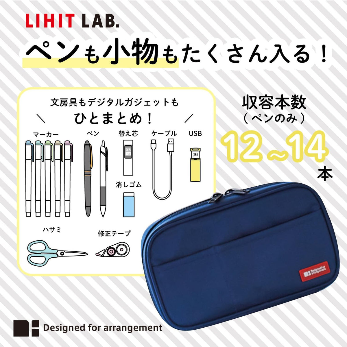 LIHIT LAB Large Capacity Zipper Pencil Case For School Office College, Big Capacity 4 Compartments Pencil Bag Holder Adults Teen Boys Girls, Travel Cosmetics Storage, Blue (A7551-108)