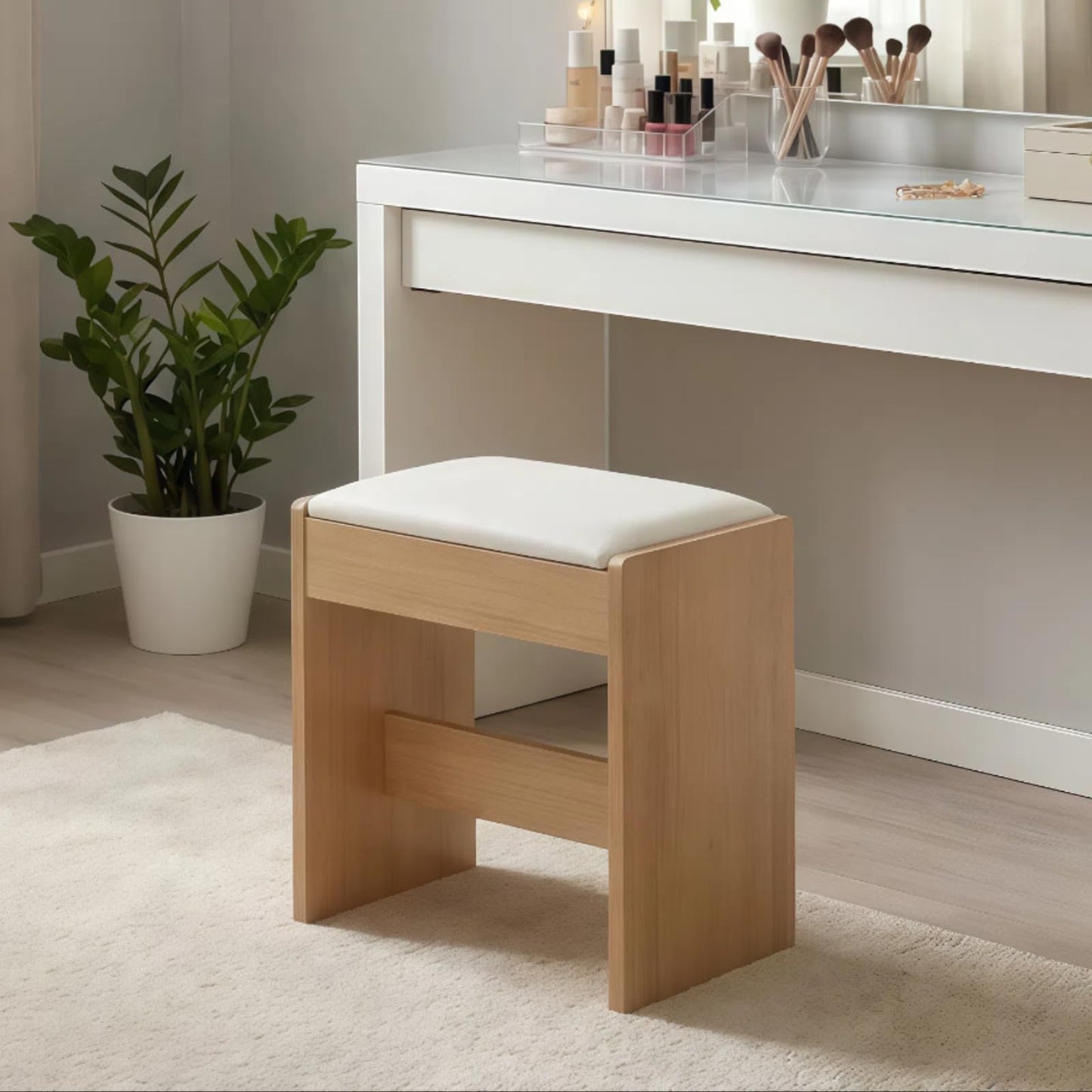 Pamapic Vanity Desk Chair, Modern Dressing Table Stool, Wooden Chair