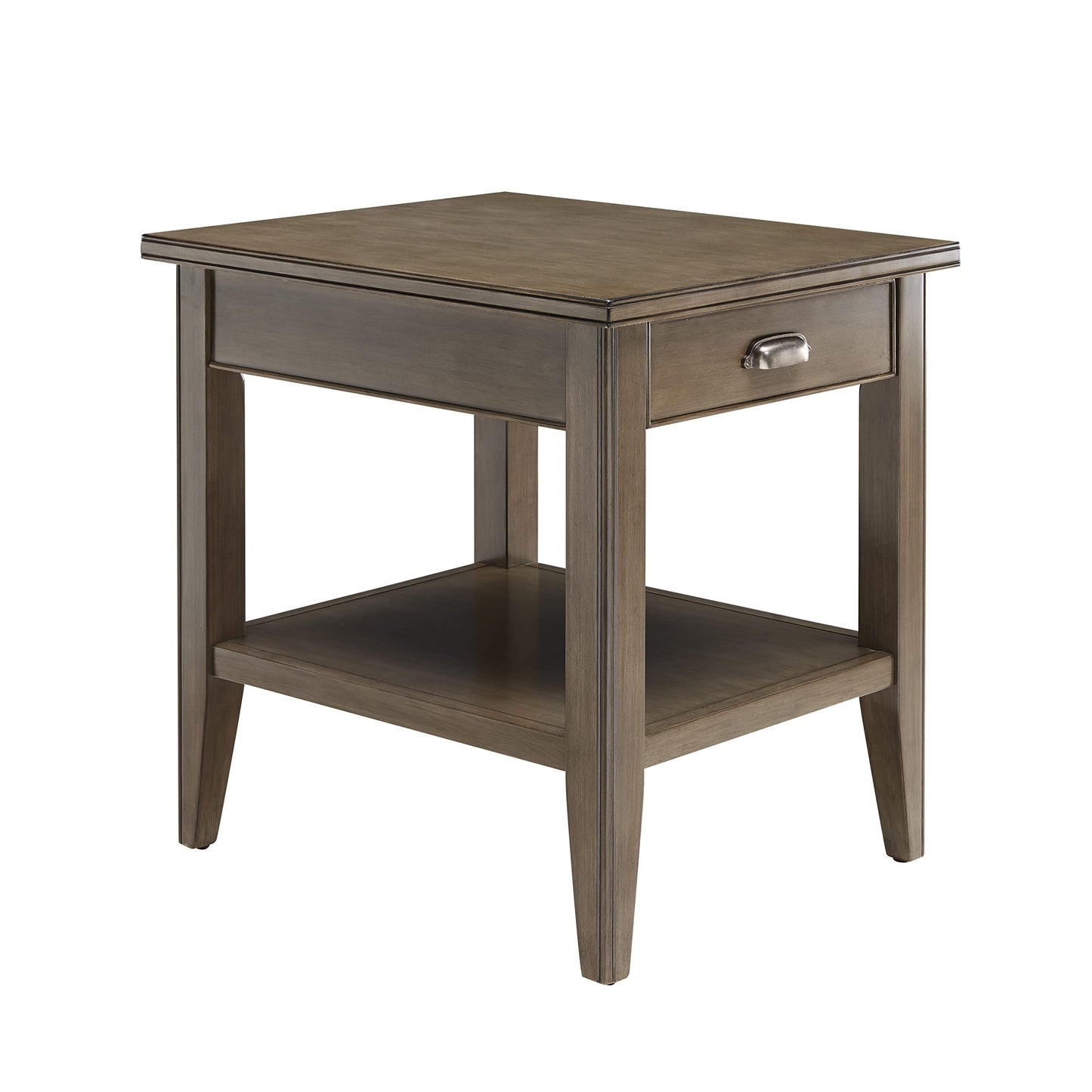 Leick Home Laurent End Table, Solid Wood, with Shelf and Drawer, Smoke Gray, 10507-GR
