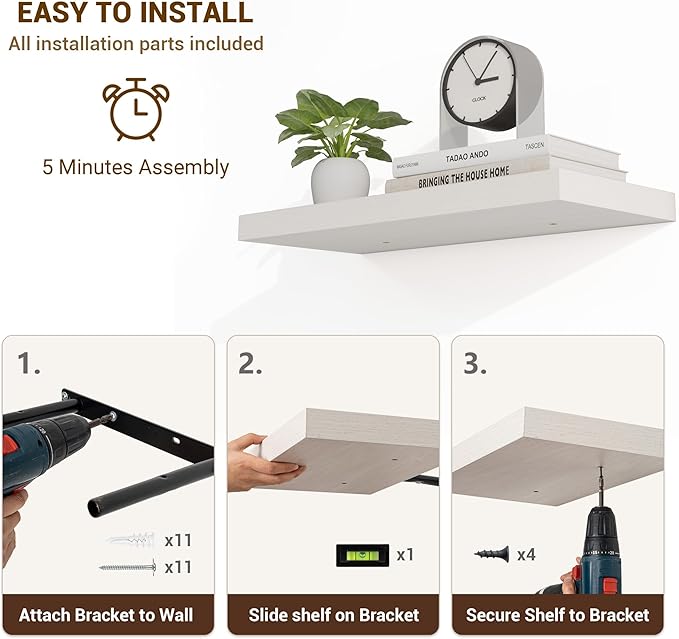 Acovy 48 Inch Floating Shelves, Wooden Shelves