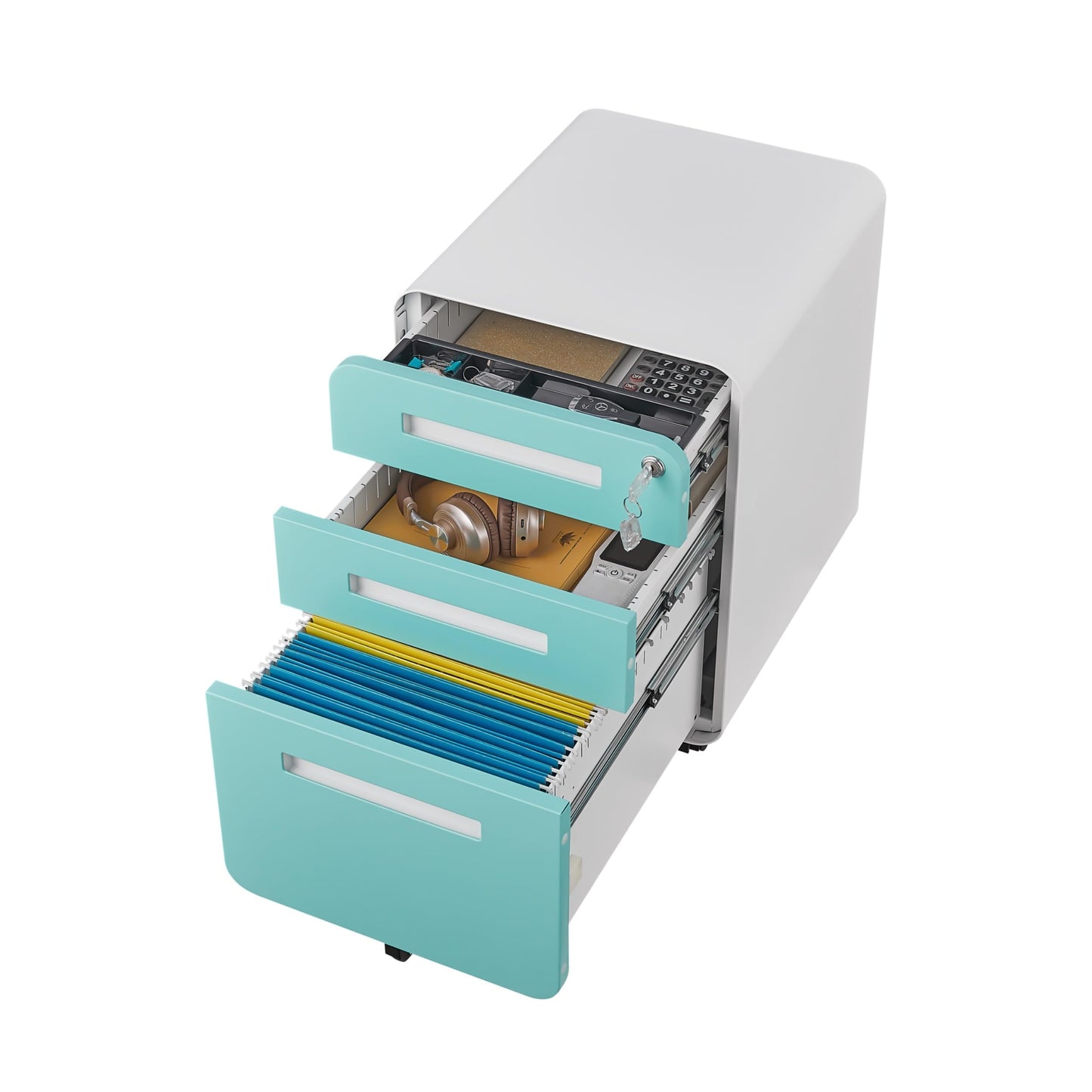 GarveeHome 3 Drawer Mobile File Cabinet with Lock, Under Desk Metal Filing Cabinet for Home Office, Under Desk Storage with 5 Wheels for A4/Letter/Legal Size, Fully Assembled