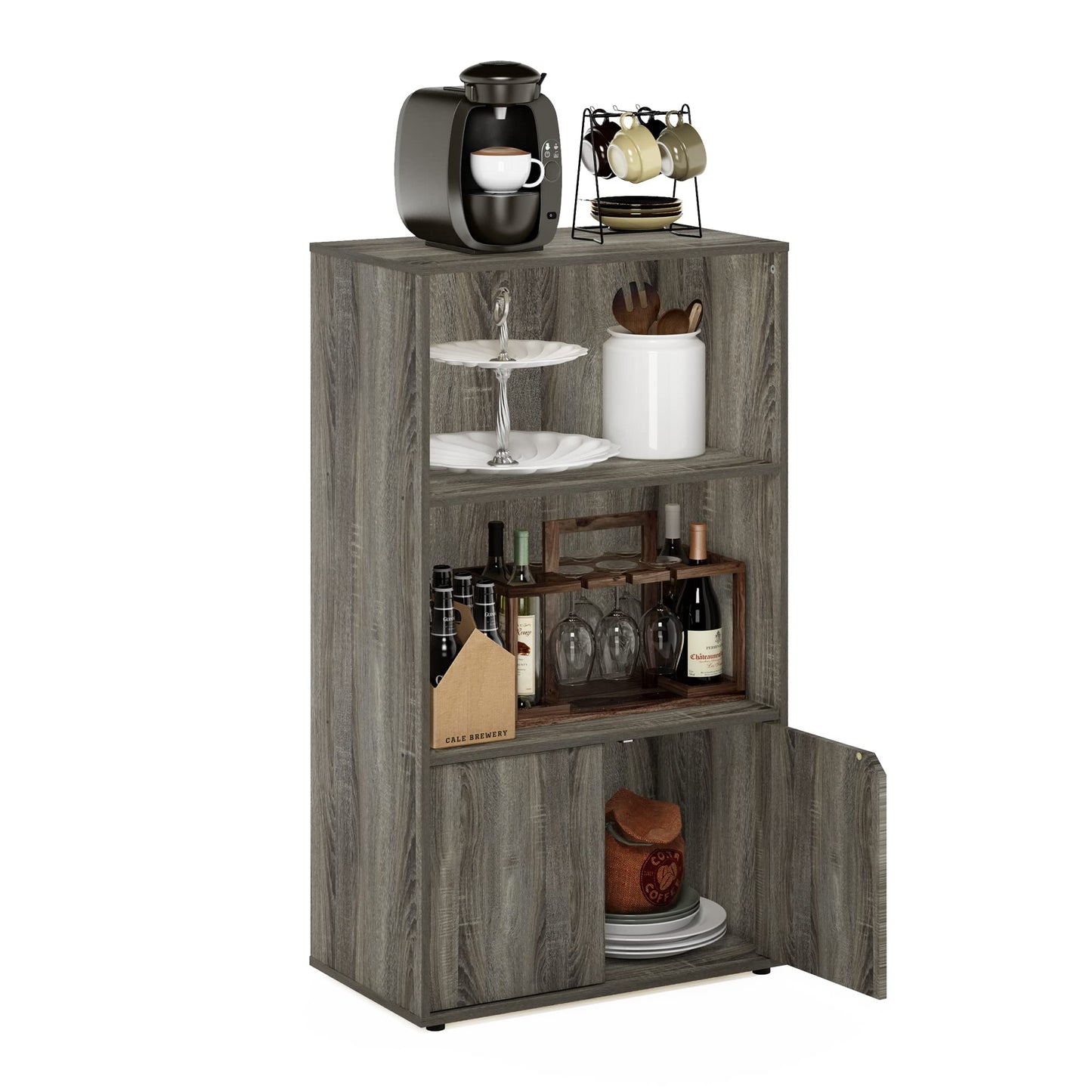 Furinno Jaya Kitchen Storage Shelf with Cabinet, French Oak Grey