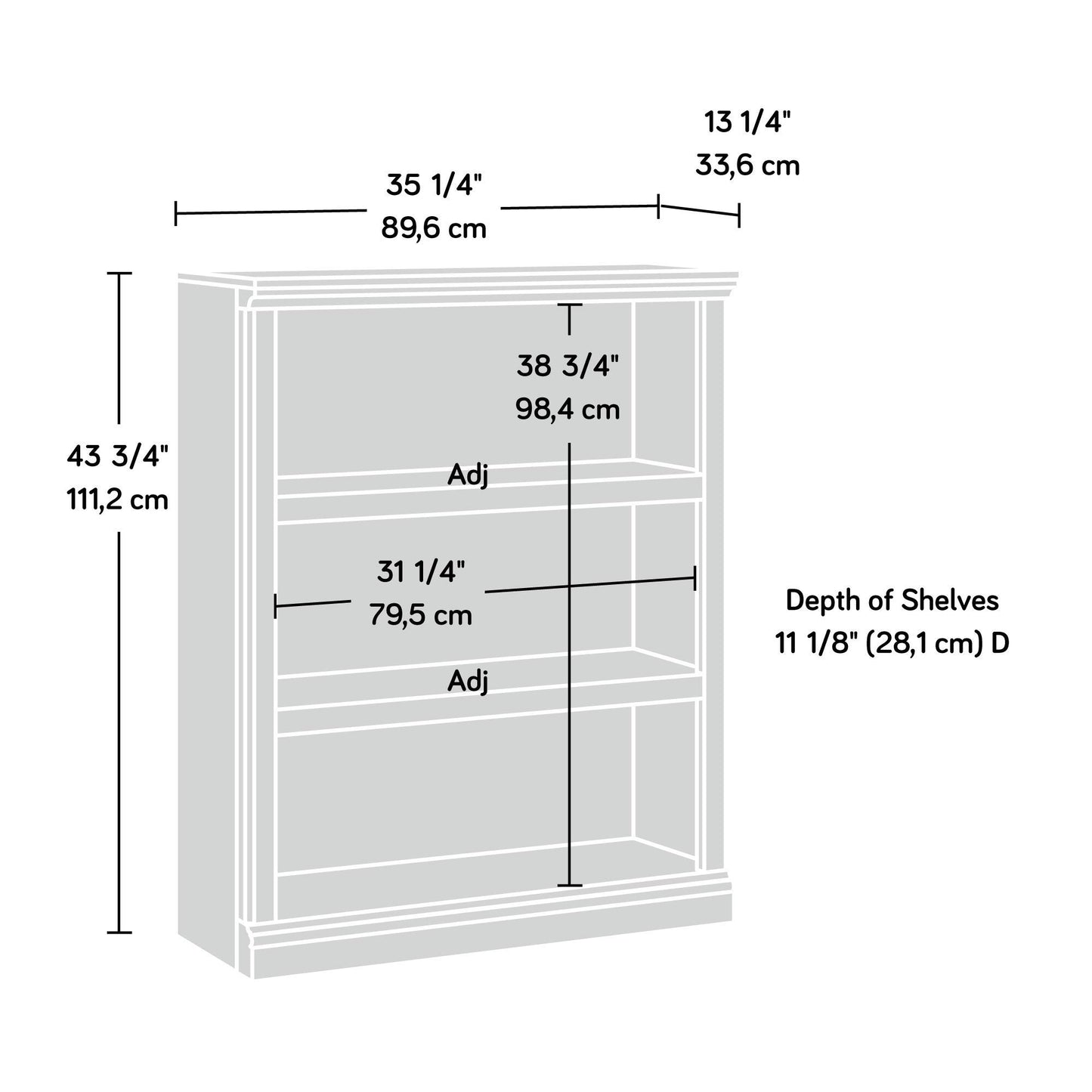 Sauder Miscellaneous Storage 3-Shelf Bookcase/ Book Shelf, Lintel Oak finish