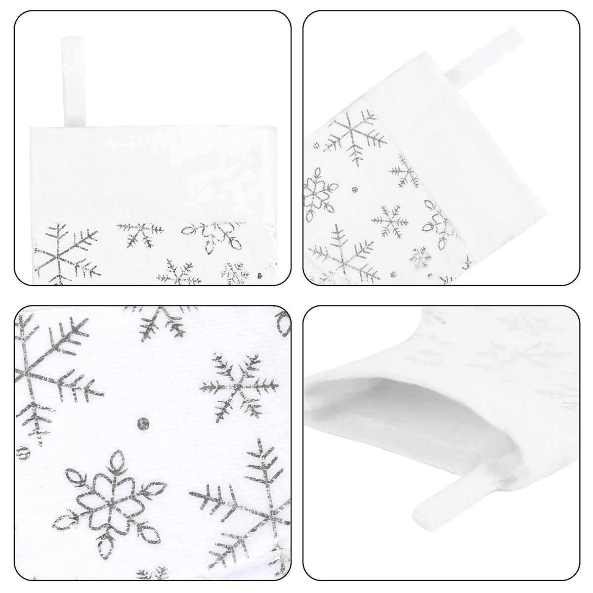 FOIMAS 12pcs Mini Christmas Stockings,8.2" White Snowflake Stocking Xmas Felt Hanging Stocking Sock for Christmas Tree Fireplace Tableware Home Decoration,Silver