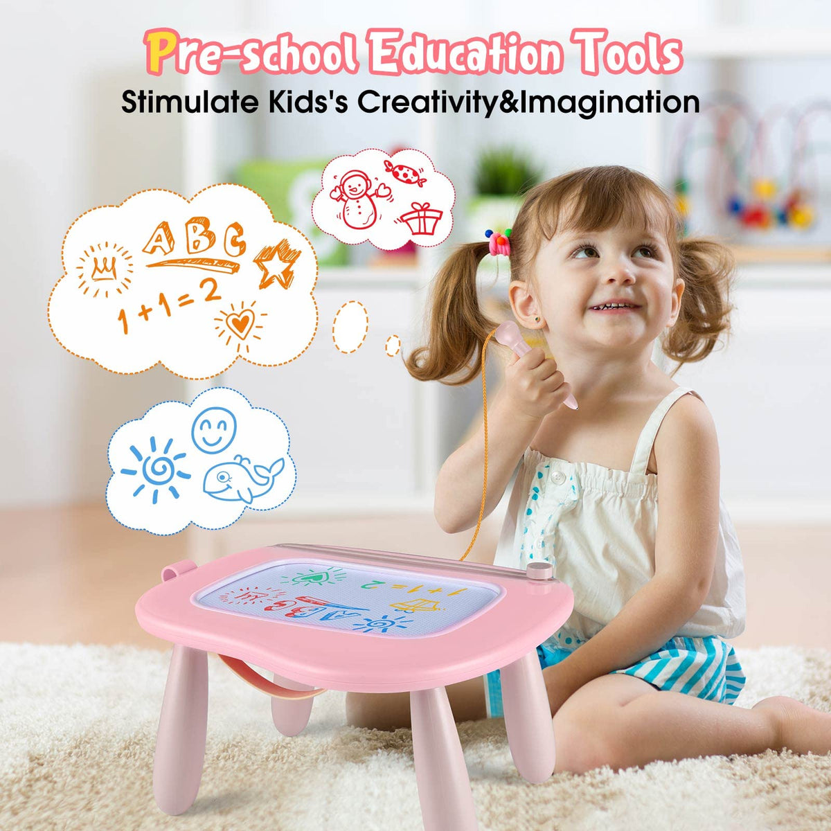 Smasiagon Magnetic Drawing Board for Kids, Toddler Toys for 1-2 Year Old Girl, Portable Doodle Board Pad Learning and Educational Toys for Ages 1 2 3 Year Old Baby Girl Birthday Gift（Pink）