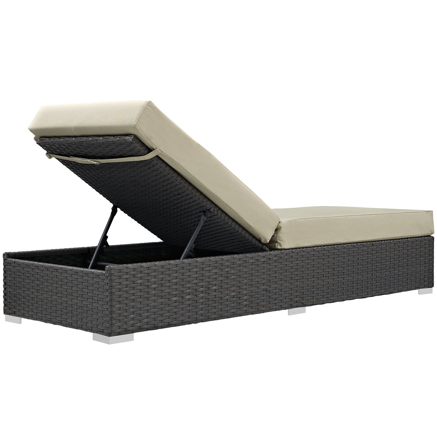 Modway Sojourn Outdoor Patio Rattan Chaise Lounge with Sunbrella Brand Antique Beige Canvas Cushions