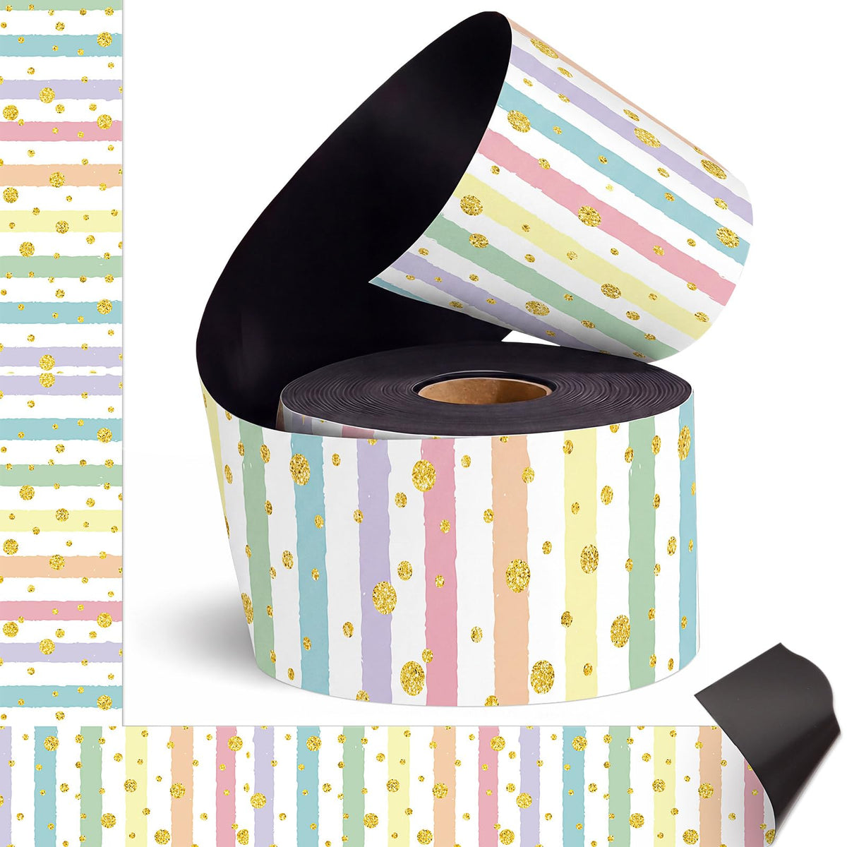 Tenceur 48 ft x 2.76 Inch Magnetic Borders for Whiteboard Decoration, Macaron Polka Dots Stripes Magnetic Bulletin Board Border Set for Summer Classroom Office Chalkboard Poster Board Decor
