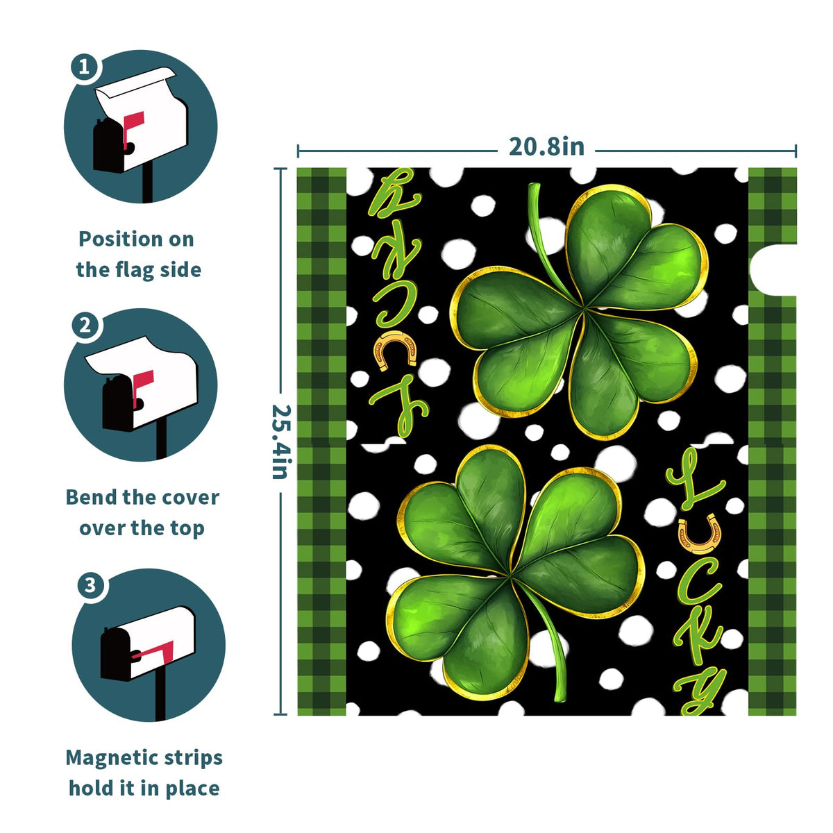 Happy St Patricks Day Mailbox Covers Magnetic Large Size 25X21 Inch St. Patrick's Day Shamrock Clover Welcome Mailbox Cover Lucky Green Buffalo Plaid Decor Post Letter Box Wrap for Irish Garden Yard