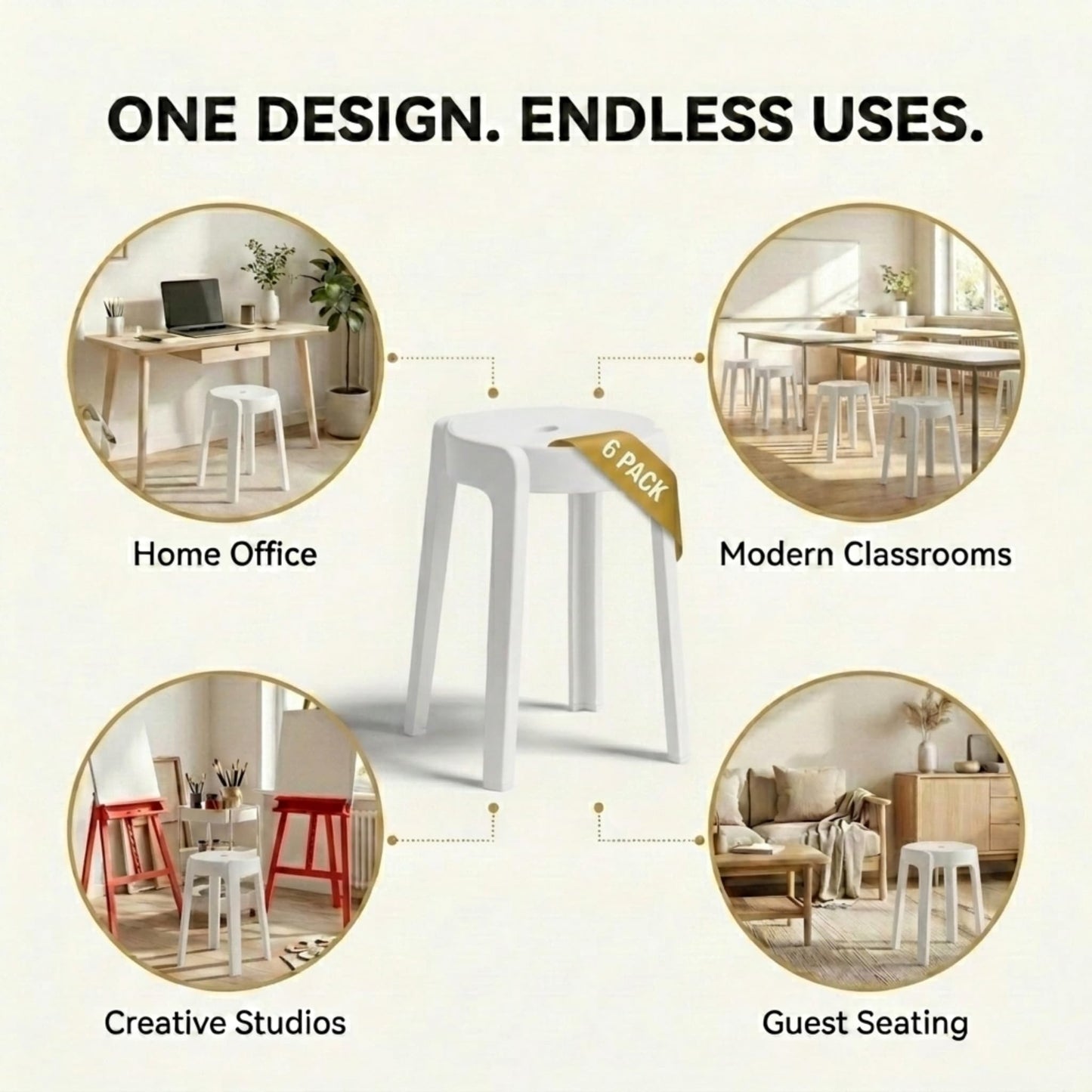 Stackable Plastic Stools Set of 6-18 Inch Heavy Duty 500 lbs Capacity, Flexible Seating Classroom Stools for School, Outdoor Patio & BBQ Chairs, Space Saving Plastic Chairs for Dorm, Home Office