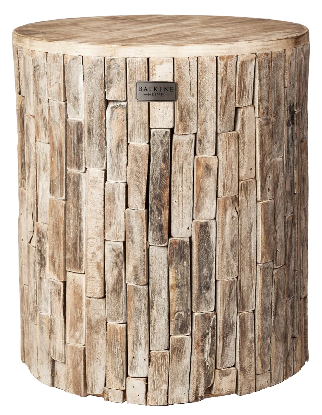 Patio Sense 62420 Elyse Round Rustic Garden Stool Wood Outdoor Seating & End Table Portable Adaptable Outdoor Furniture Ideal For Entertaining, Gardening & Decor - Seasoned Patina Finish May Vary