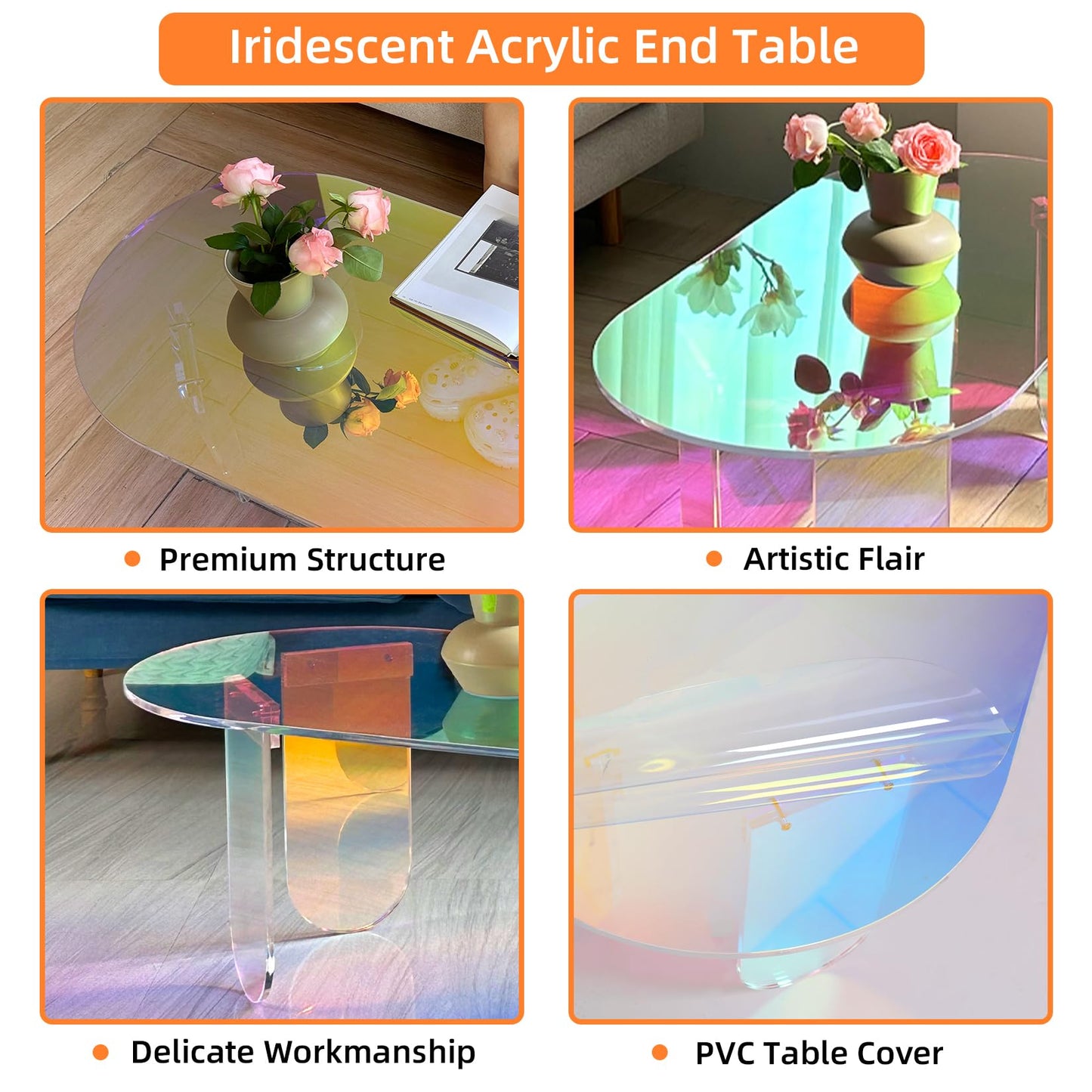 Artloge Iridescent Acrylic Coffee Table: Colorful Small Accent Clear Table