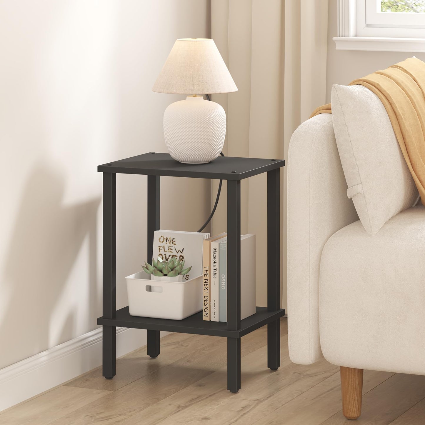 TUTOTAK End Table, Side Table, Nightstand, 2-Tier Storage Shelf, Sofa Side Table for Small Space, Living Room, Bed Room Black TB01BK034