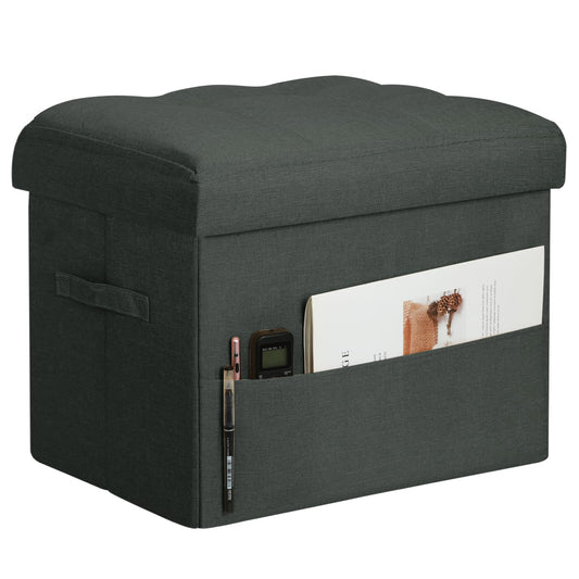 BelugaHelper Small Ottoman with Storage, Foldable Ottoman Foot Rest Stool with Thicker Foam Padded Seat. Linen Storage Bench for Bedroom Living Room, Holds Up to 300 lbs, 17x13x13IN(Black Green)