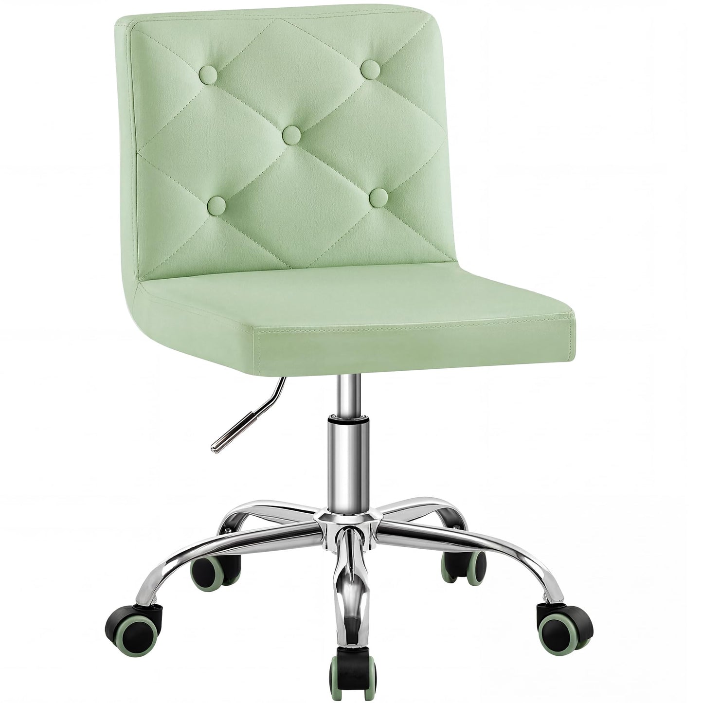 VECELO PU Leather Mid-Back Armless Vanity Chair Adjustable Height 360° Rolling Swivel for Home Office Work