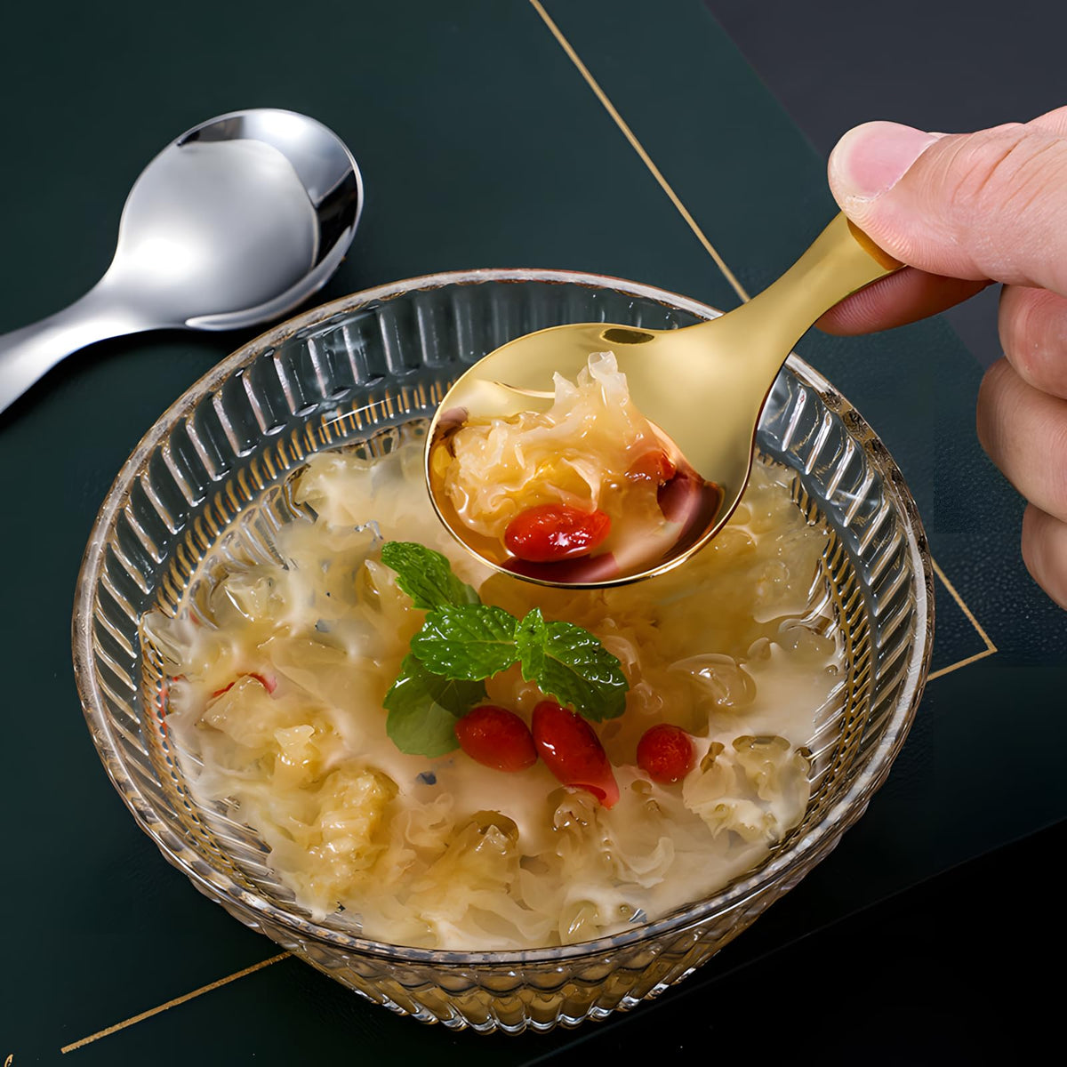 5PCS Short Handle Spoon, Stainless Steel Mini Spoons Thickened Small Round Spoon For Salt Condiments Dessert Tea Coffee (Black)