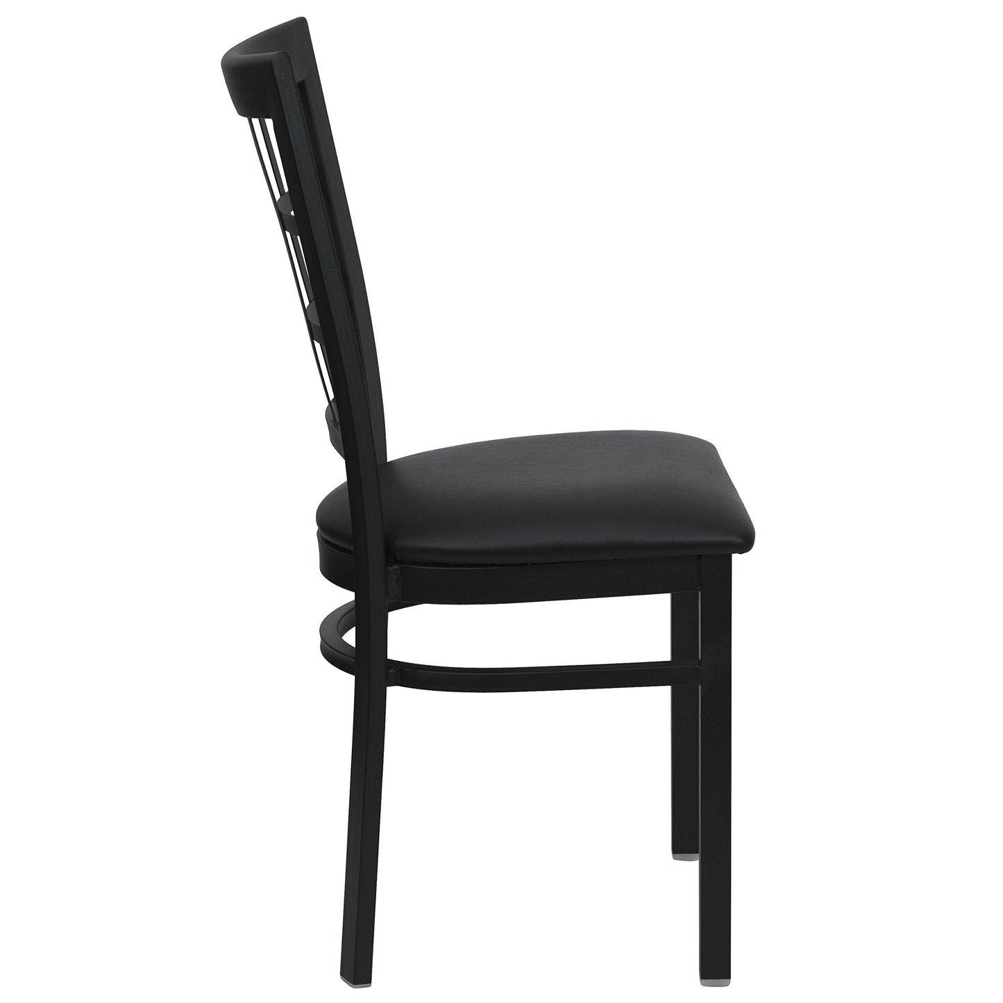 Flash Furniture 4 Pack HERCULES Series Black Window Back Metal Restaurant Chair - Black Vinyl Seat