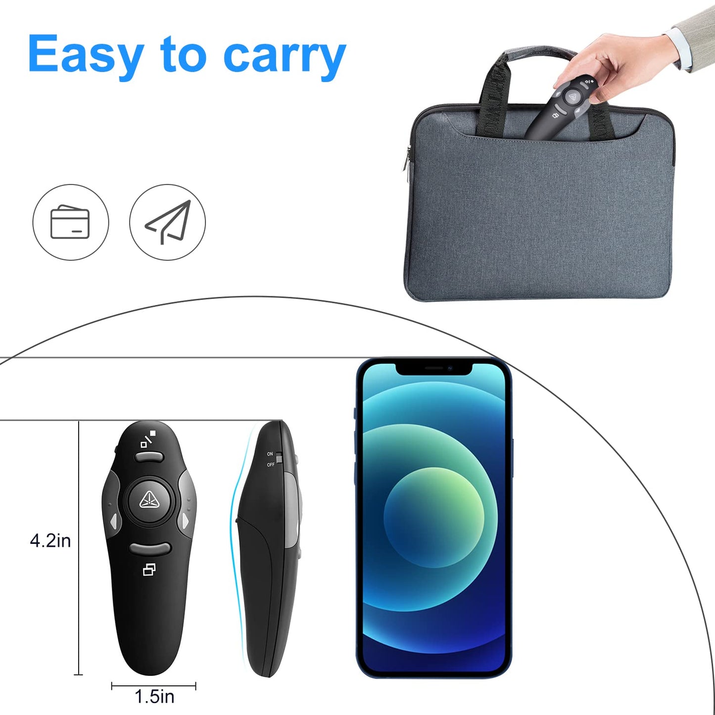 Wireless Presentation Clicker for PowerPoint Presentations, USB Dongle Presenter Remote with Laser Pointer Slide Clickers for Mac/Windows/Linux, Computer/Laptop, Google Slide/PPT/Keynote