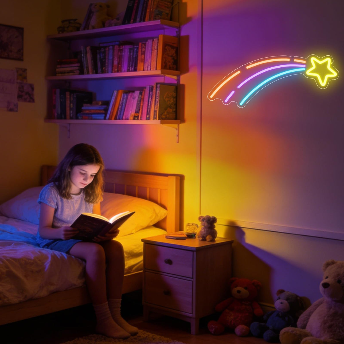 Star Lights LED Sign for Wall Decor,Meteor Neon Sign for Kids Bedroom Party Living Room Pride Events,Space Star Night Light Dimmable Gifts for Boys Girls Kids Astronomy Lovers USB Powered（16.9"*11.4"）