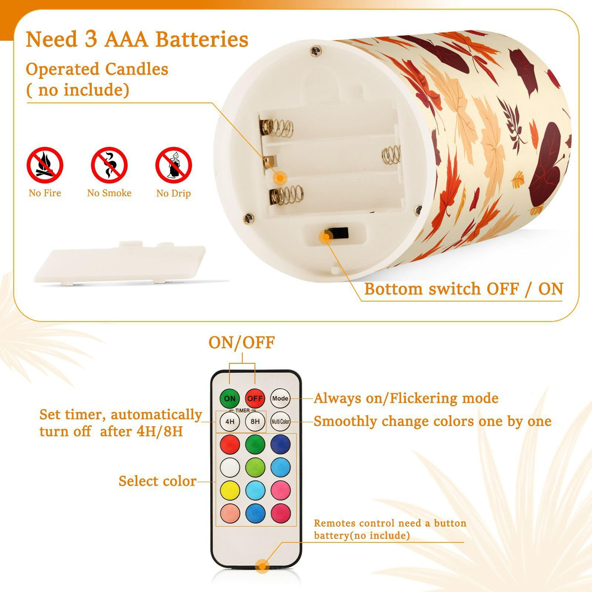 ALAZA Autumn Fall Maple Leaves Flickering Flameless Candles Battery Operated with Remote Timer,Tea Light Candles LED Pillar Votive Candles Set of 2 for Outdoor Indoor Decorations