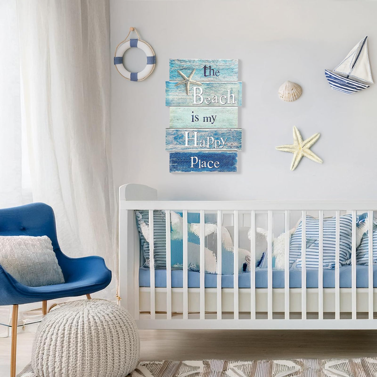 MODE HOME Coastal Wall Decor for Home, Beach Wall Art Wooden Hanging Sign with Starfish Element, Perfect Beach Themed Room Decor and Ocean Decor for Bathroom Bedroom Coastal Living Spaces 11.5" x 17"