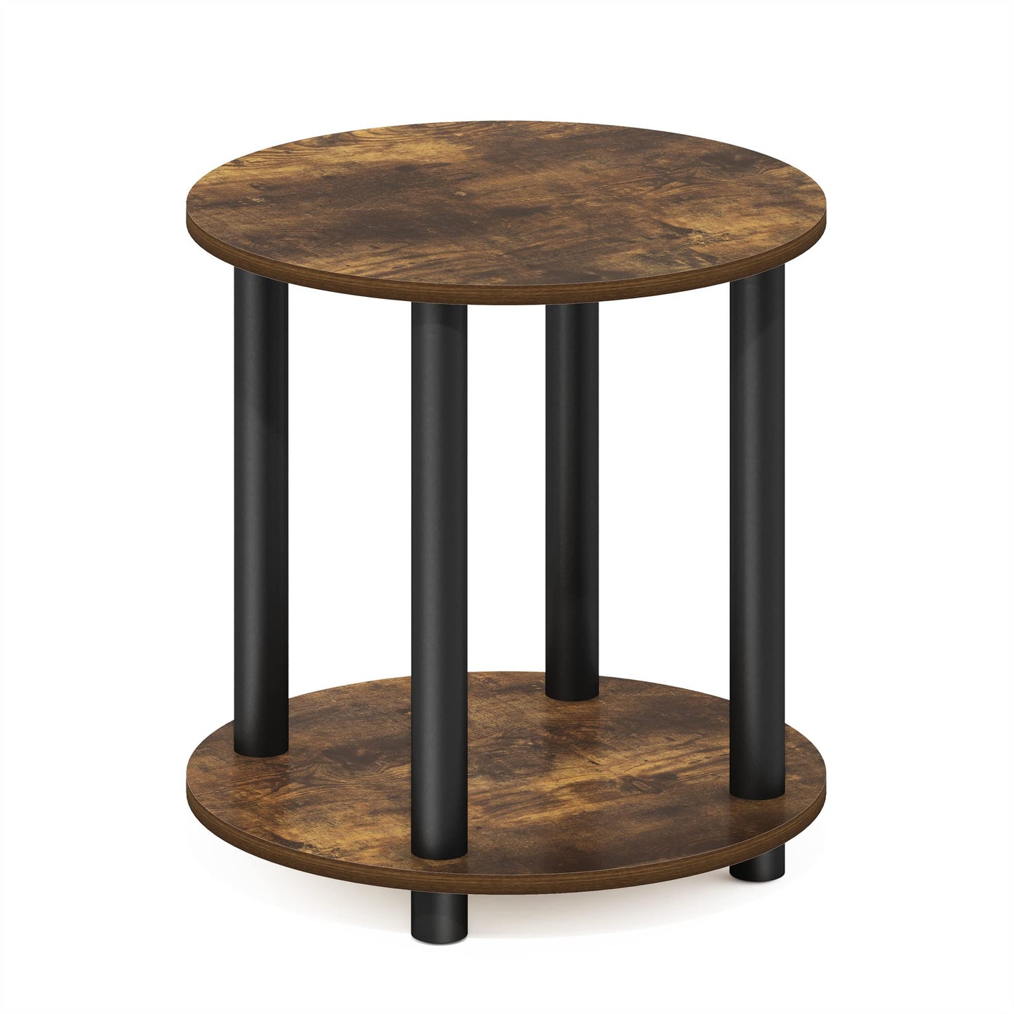 Furinno Turn-N-Tube Night Stand, 2-Tier Small Round Nightstand, Toolless Assembly End Table with Open Shelf, Bedside Table, Side Table, for Bedroom, Closet, Dorm, Amber Pine