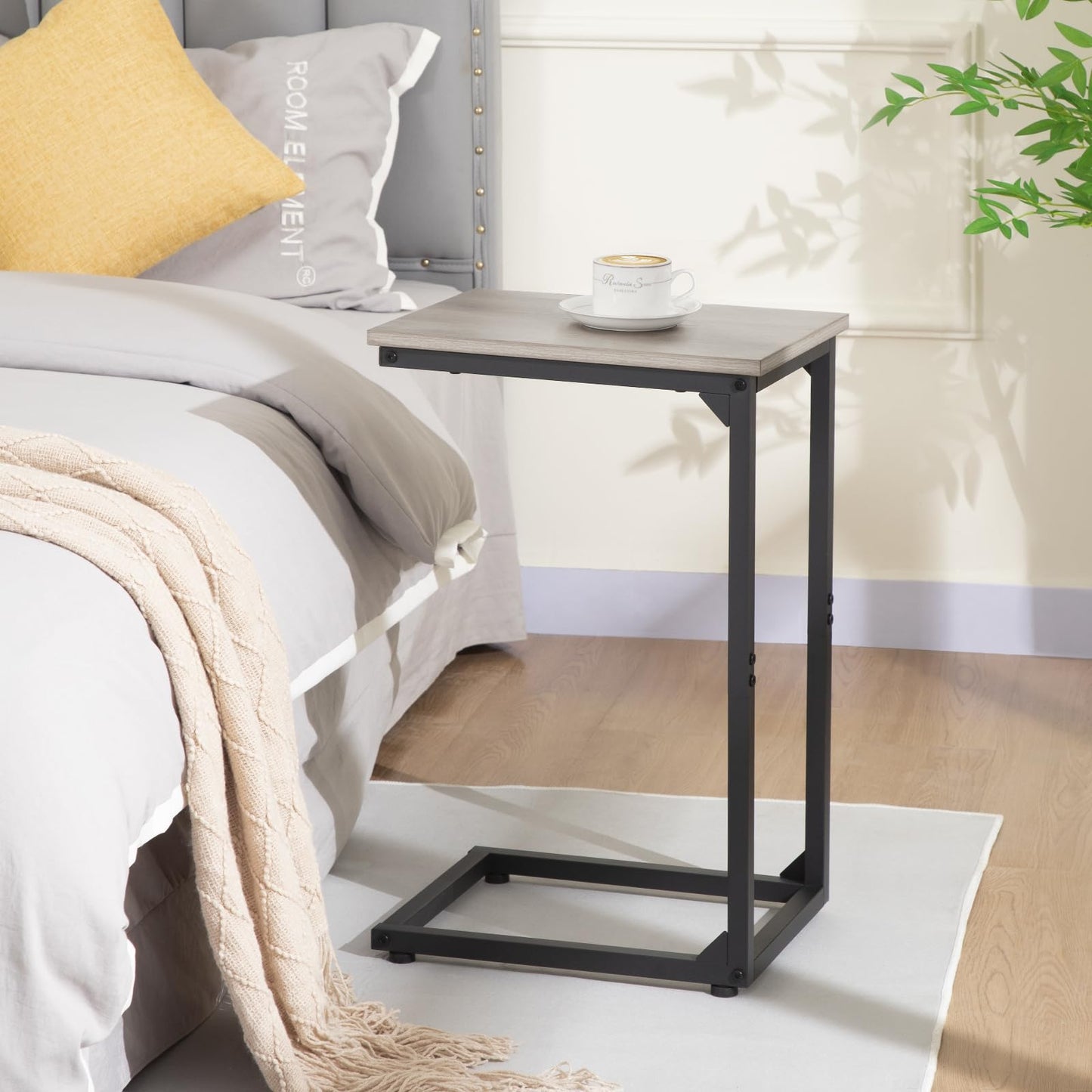 AMHANCIBLE C Shaped End Table, Slide Under Couch Table for Sofa, TV Tray Snack Table, Small Side Table for Small Space, Living Room, Grey HET02CGY-1