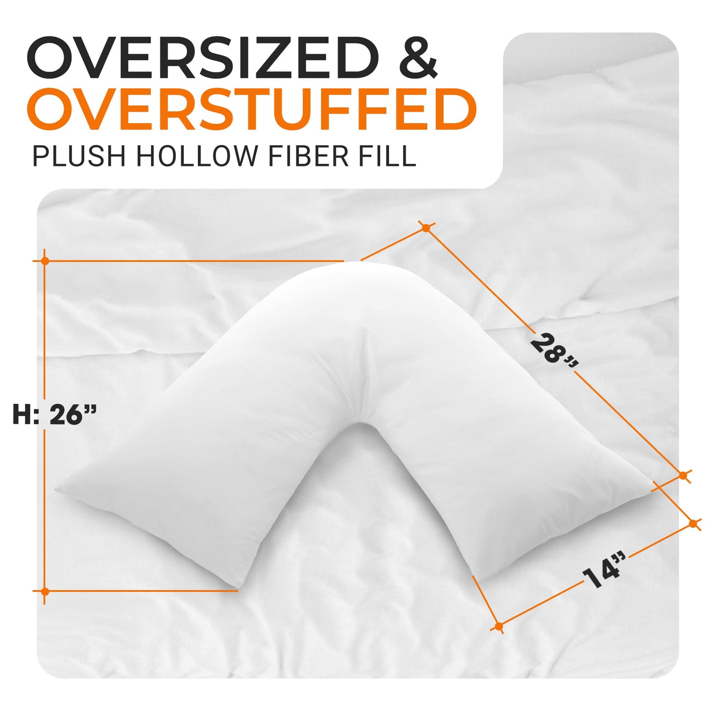 Cheer Collection Oversized V-Shaped Pillow, L-Shaped Pillow for Neck and Shoulder Support, Curved Body Pillow with Removable Pillowcase
