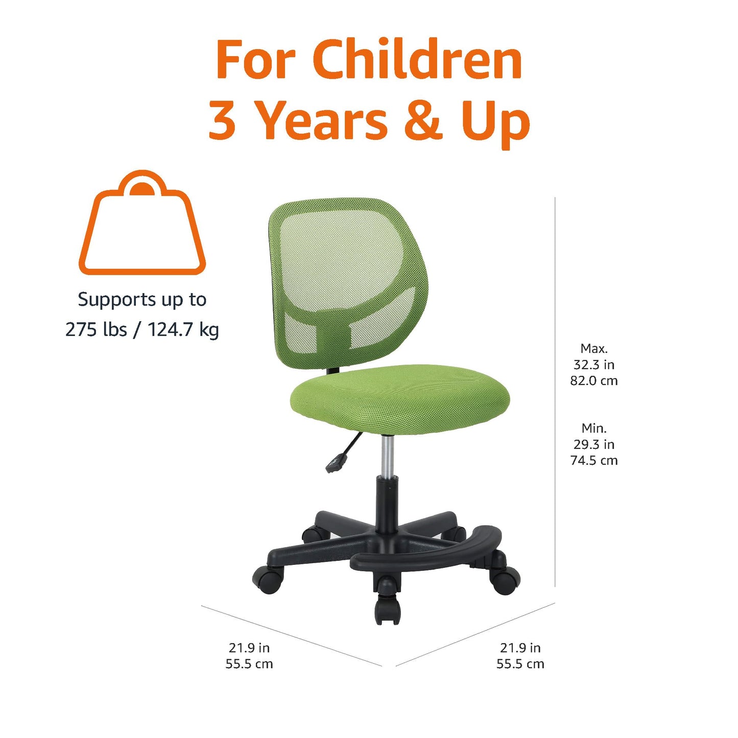 Amazon Basics Kids Adjustable Height Mesh Low-Back Swivel Desk Chair with Footrest, Rolling Computer Chair for Student Homework, Green
