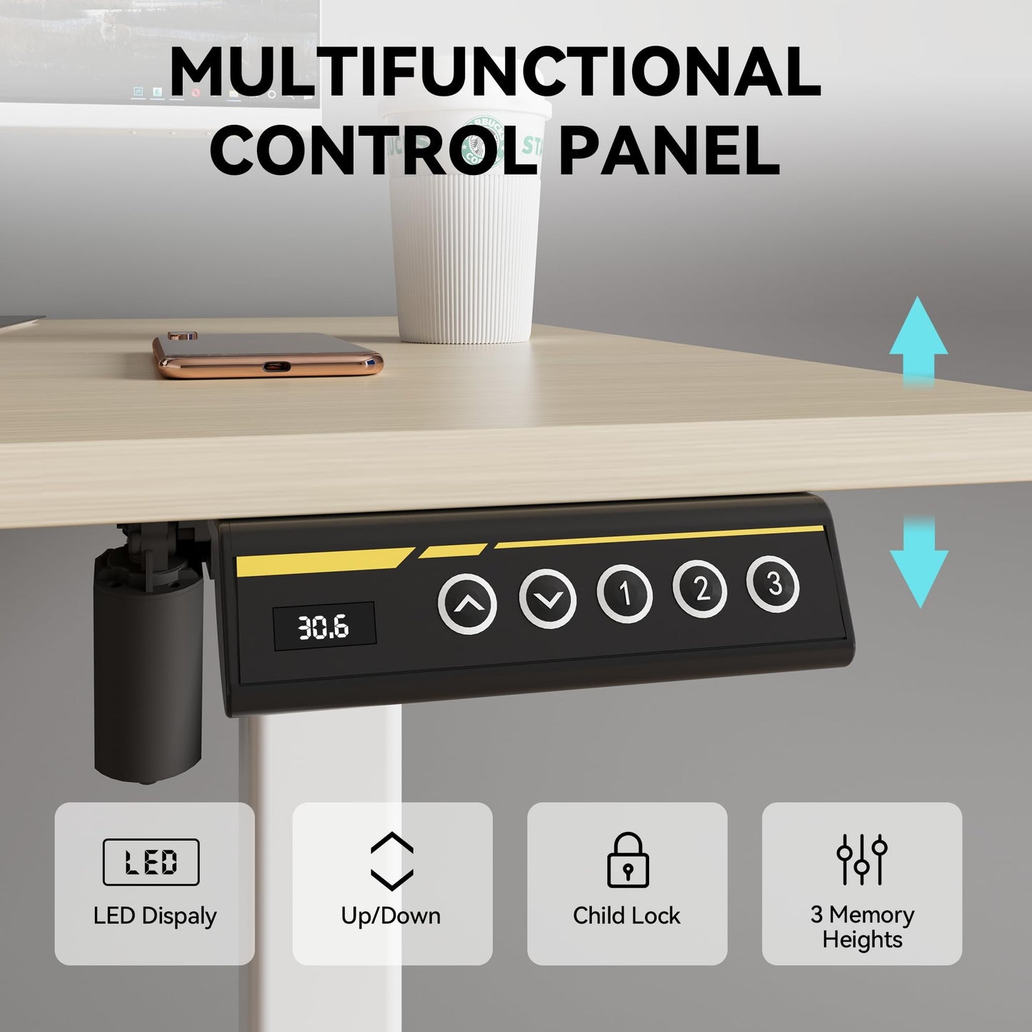Gamork Electric Standing Desk,48x24 Inches Adjustable Height Stand up Desk, Sit Stand Home Office Desk with Splice Board, 3 Preset Heights,Equipped with Hooks,Ergonomic Computer Workstation，Nature