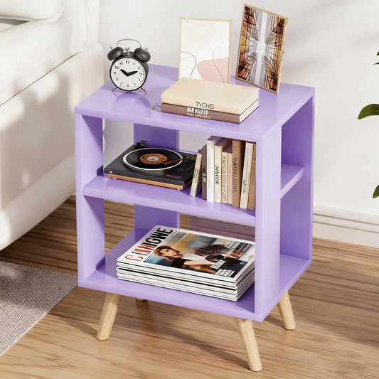 Aenuert Night Stand, Purple Nightstand, Modern End Table with Open Storage, 2-Tier Wooden Bedside Table for Small Space, Living Room, Bedroom