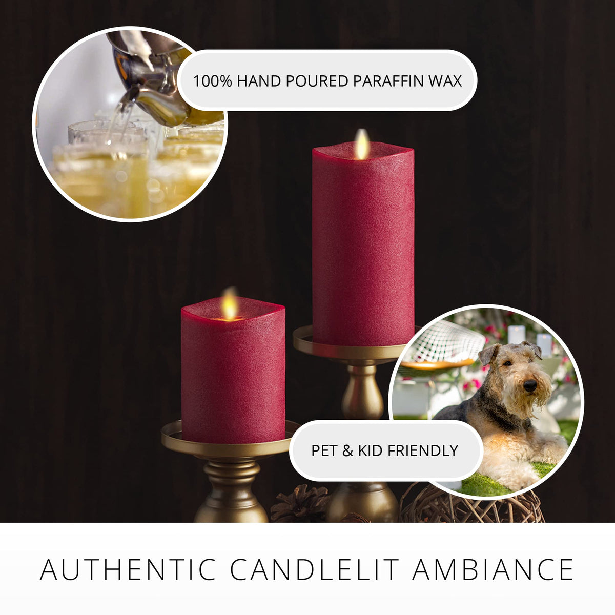 Luminara - Flameless LED Battery Operated Flickering Pillar Candles - Red - Pack of 1-3x6.5 - Realistic Moving Flame Real Wax Indoor/Outdoor Decor