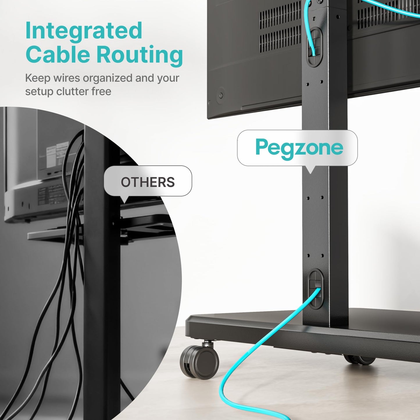 Pegzone TV Rolling Cart for 32-85 Inch LCD LED OLED Screen up to 132 Lbs, Adjustable Mobile TV Stand for Bedroom Living Room, Swivel TV Mount with Wheels, Max VESA 600 * 400mm, Black