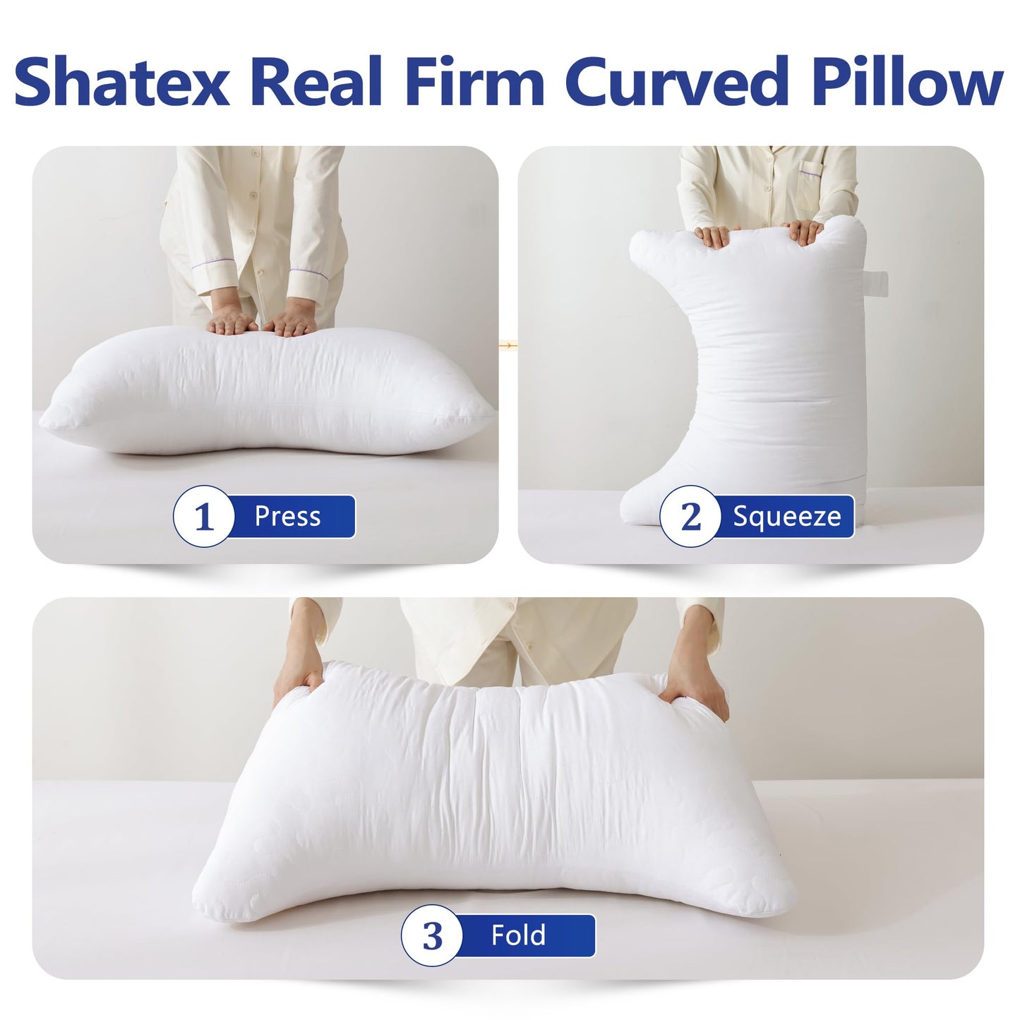 Shatex Neck Pillow Queen Size 28 x 20 inch, Curved Firm Bed Pillow with Adjustable Insert Provides Stronger Support - for Back, Stomach & Side Sleepers