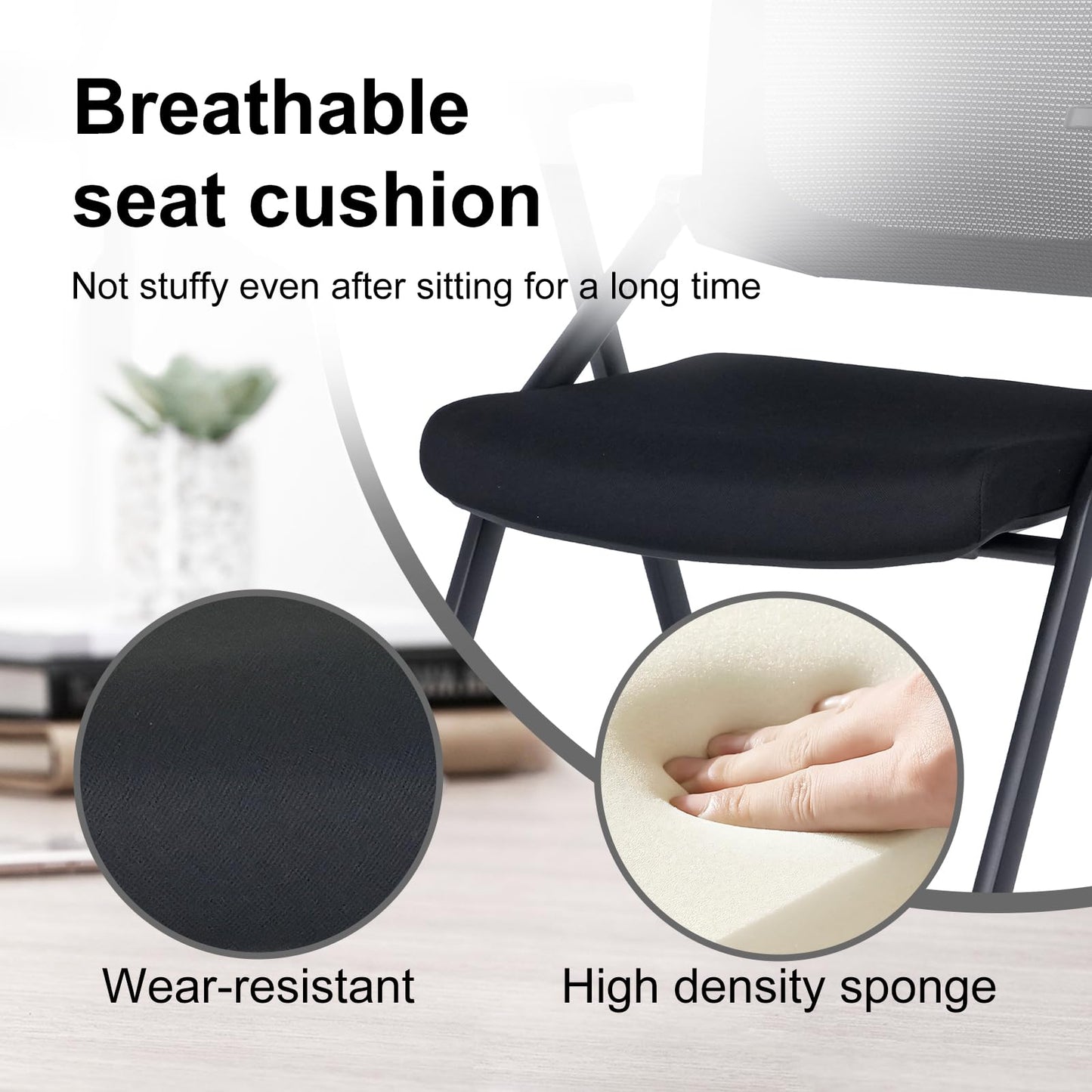 BROBRIYO Upgraded Folding Chair with Wheels and Padded, Ergonomic Mesh Back and Arms for Office, Meetings, Conferences, Receptions, Training Rooms & Folding Office Chairs