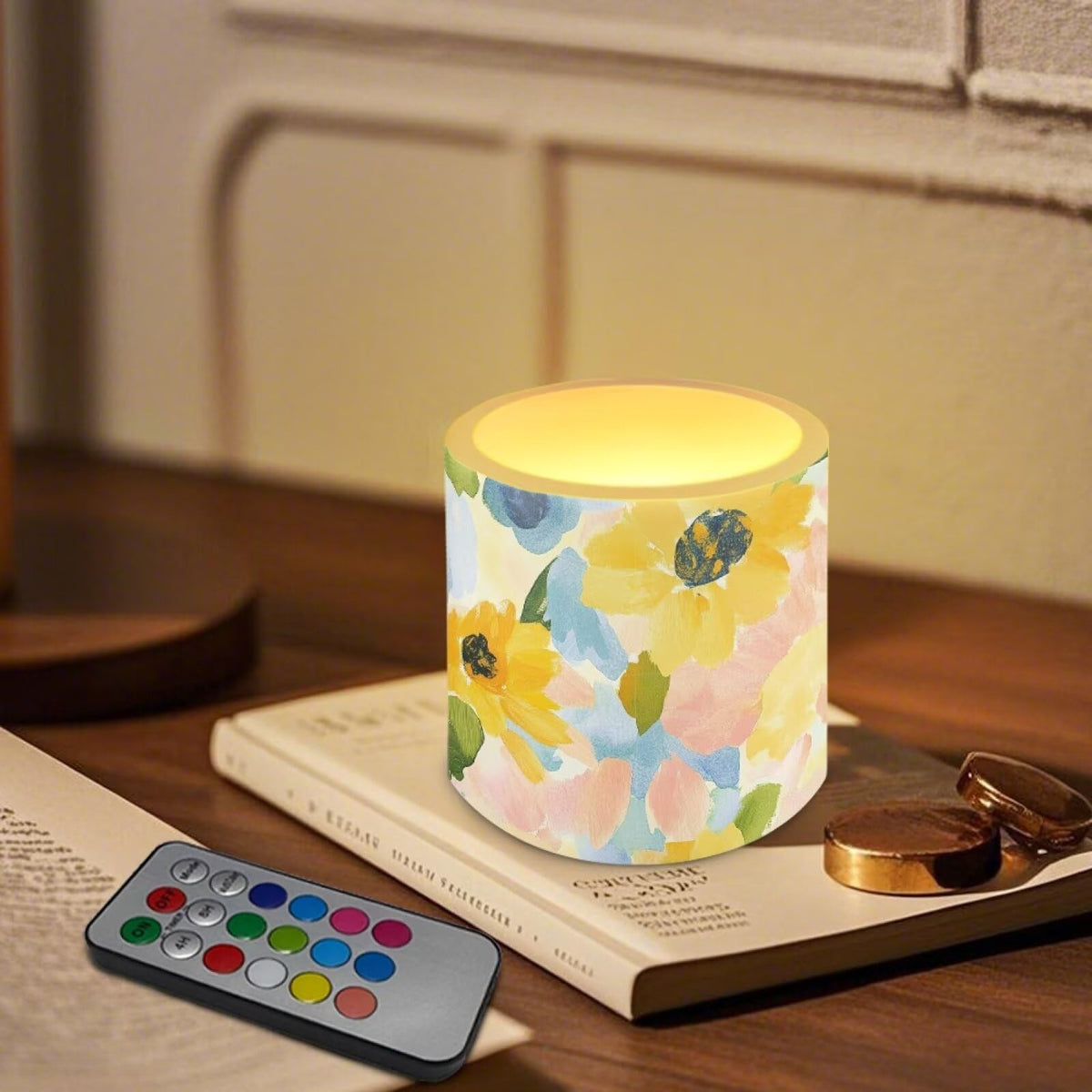 Cozeyat Sunflower Flameless Candles 4 Pack Battery Operated LED with Remote Control Timer Waterproof Pillar Candles for Indoor Outdoor Table Patio