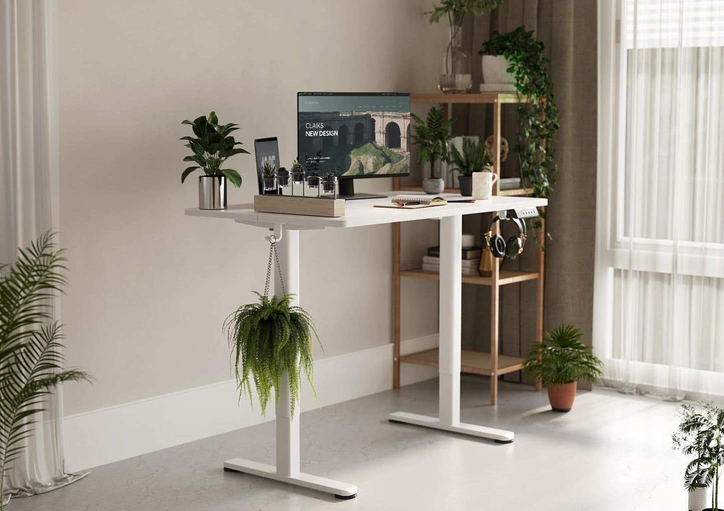 Claiks Electric Standing Desk, Adjustable Height Stand up Desk, 48x24 Inches Sit Stand Home Office Desk with Splice Board, White Frame/White Top
