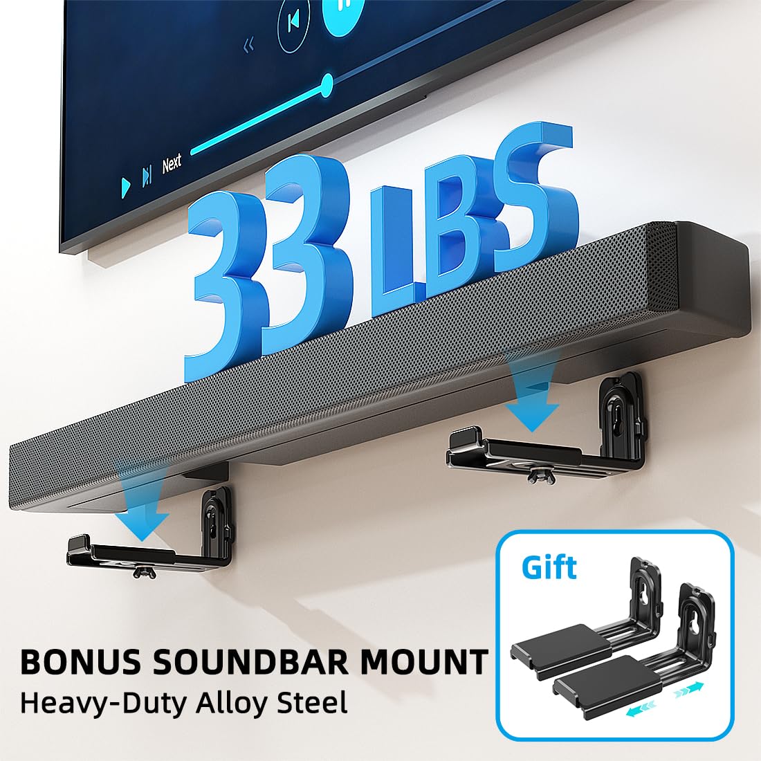 HOME VISION Full Motion TV Wall Mount with Soundbar Bracket for 32-85 Inch Flat/Curved TVs, Dual Articulating Arms Swivel Tilt Level, Max VESA 600x400mm, Fits 16" Studs, Holds up to 132lbs