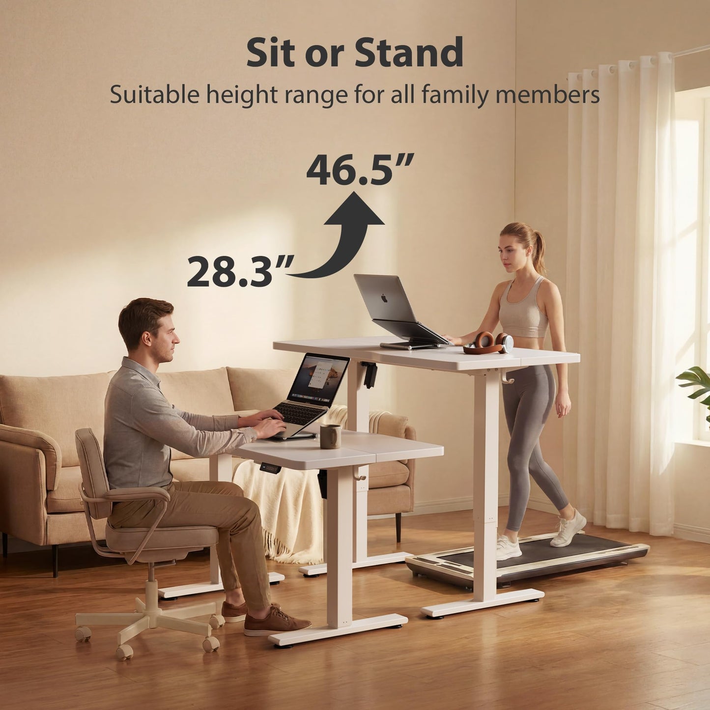 Cubiker Standing Desk, 48x24 Inches Sit Stand Home Office Desk, Electric Stand up Desk, Adjustable Desk with Splice Board, White Frame/White Top