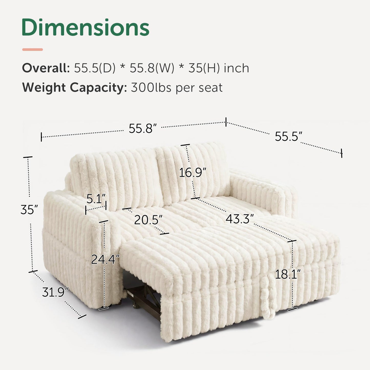 HONBAY Plush Corduroy Loveseat Sleeper Sofa,Modular Pull Out Sofa Bed,Couches for Living Room,Plush Beige
