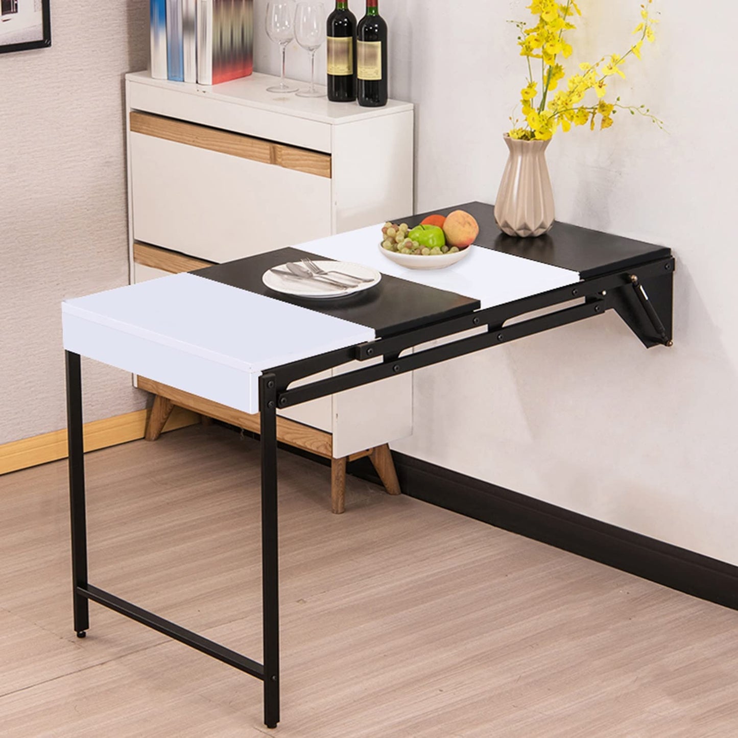 Space-Saving Wall Mounted Folding Desk, Multi-Functional Murphy Table, Convertible Wooden Shelf for Kitchen, Laundry, and Dining – Stylish Floating Workstation (Color:)