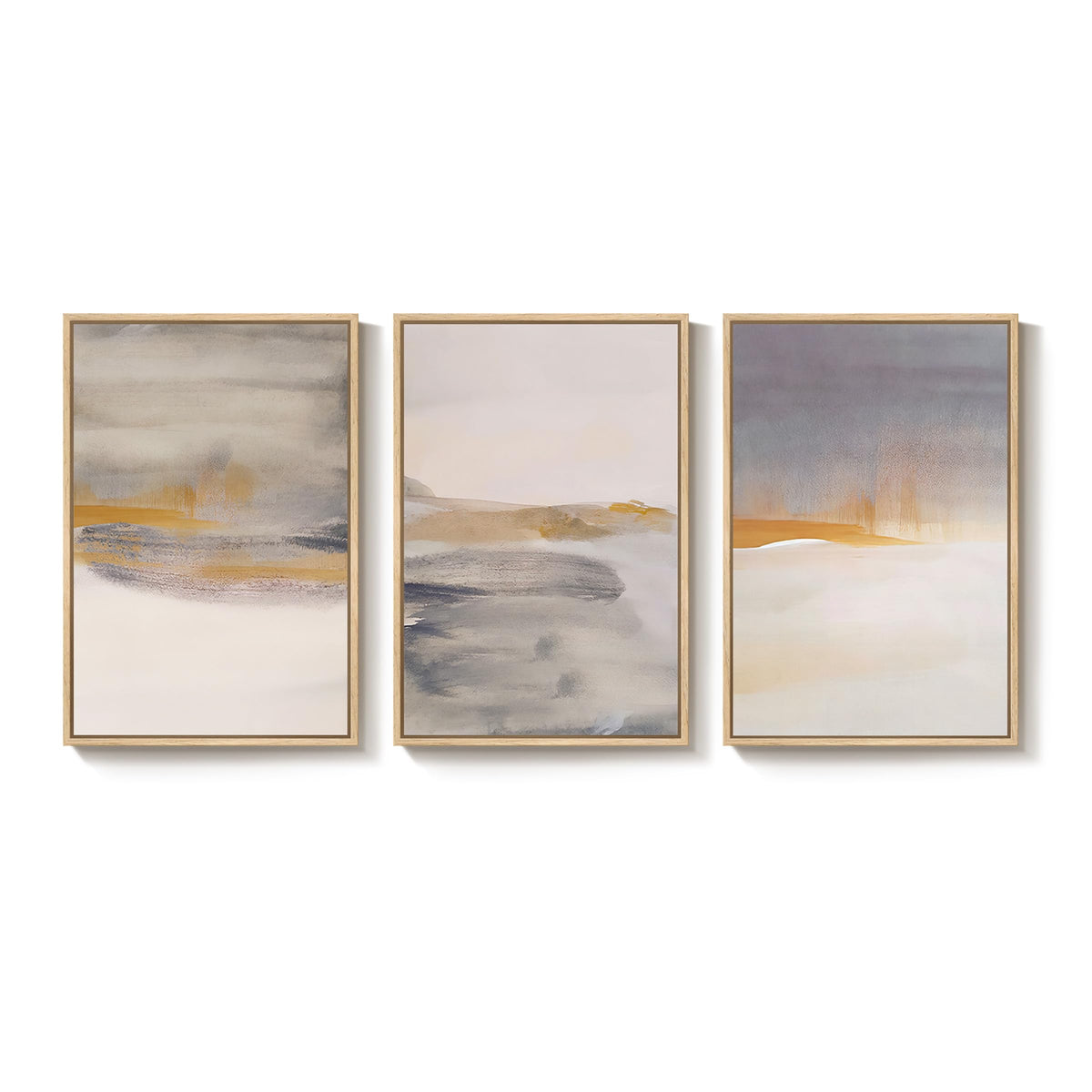 Framed Large Neutral Abstract Wall Art, Set of 3 Canvas Modern Prints Paintings, Minimalist Landscape Beige Gray Picture Artwork Decor for Living Room Bedroom Office 24x36 Inch