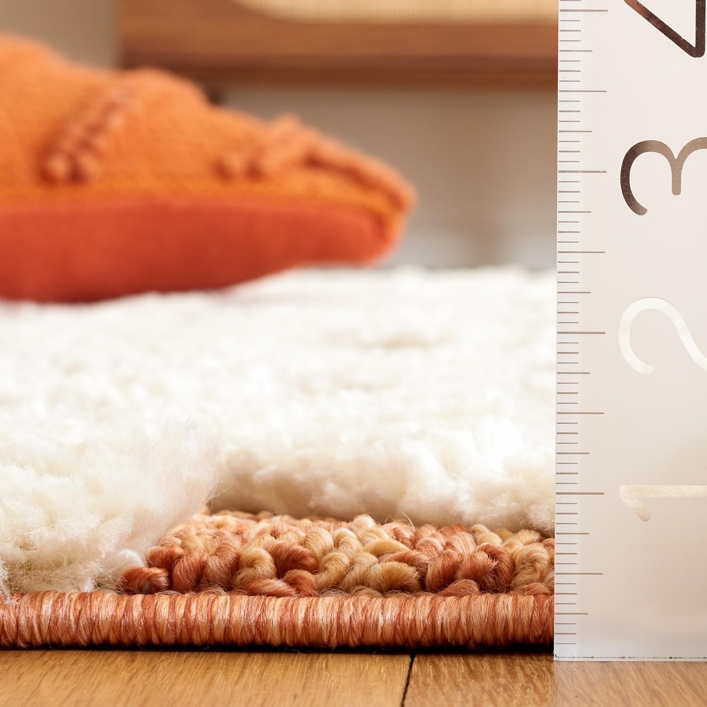 SAFAVIEH Moroccan Tassel Shag Collection Area Rug - 3' Square, Ivory & Brick Rust, Non-Shedding & Easy to Clean, Plush High-Low Texture, Ideal for Living Room, Bedroom, Dining Space (MTS688P)